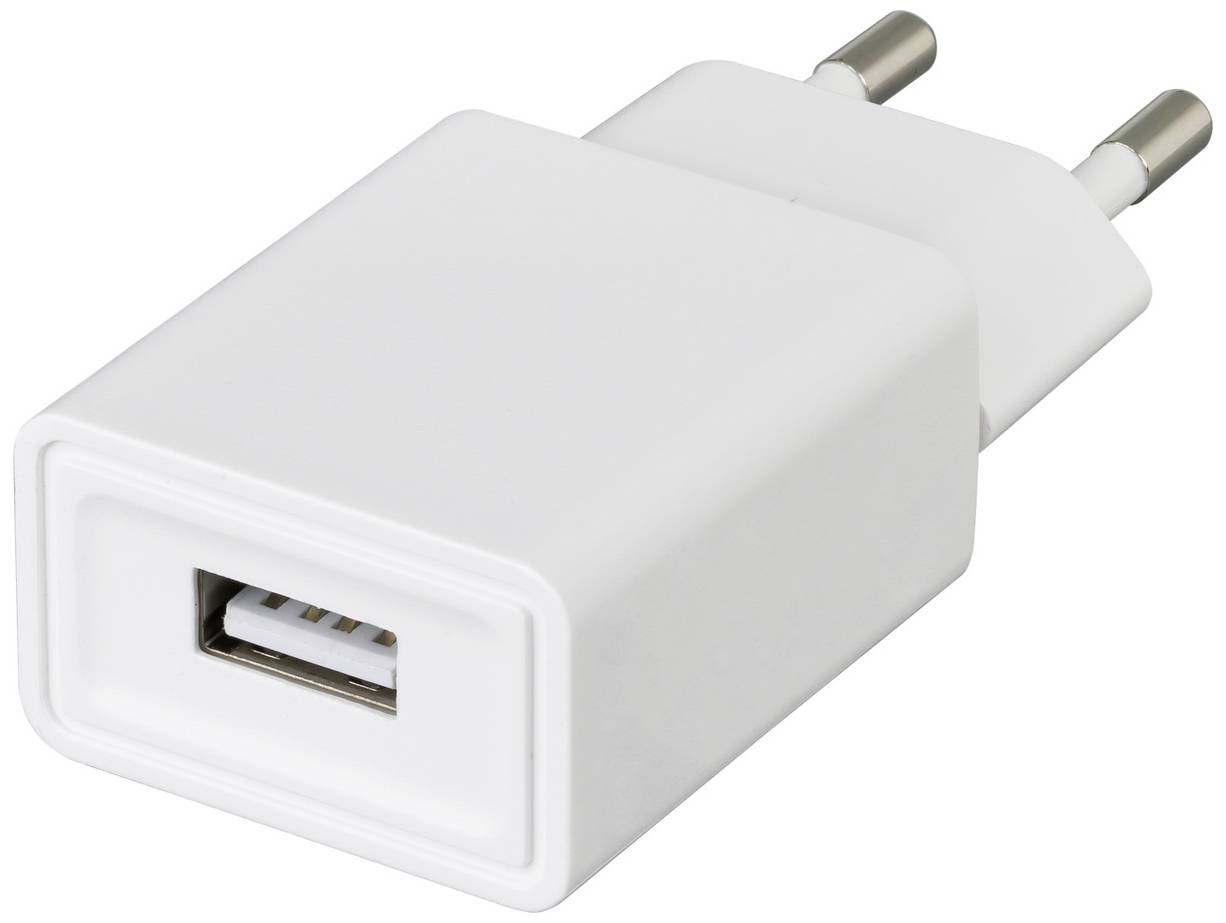 Weißer USB-Ladegerätadapter mit Eurostecker.