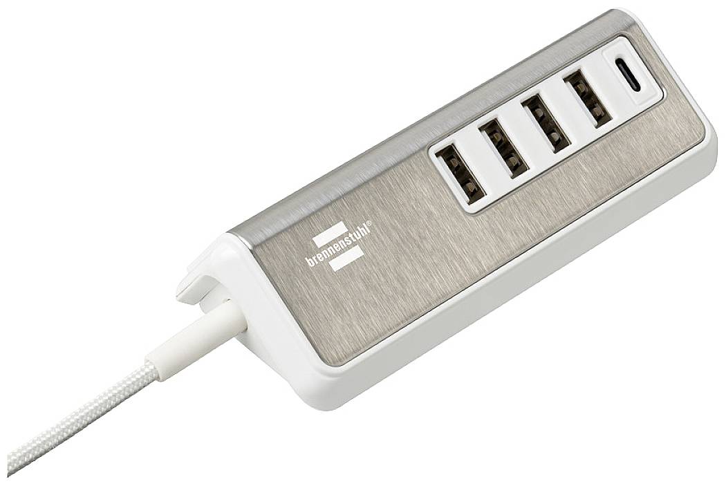 Brennenstuhl USB Ladegerät 20 W 4x USB-A, 1x USB-C® USB PD Silber, Weiß Innenbereich