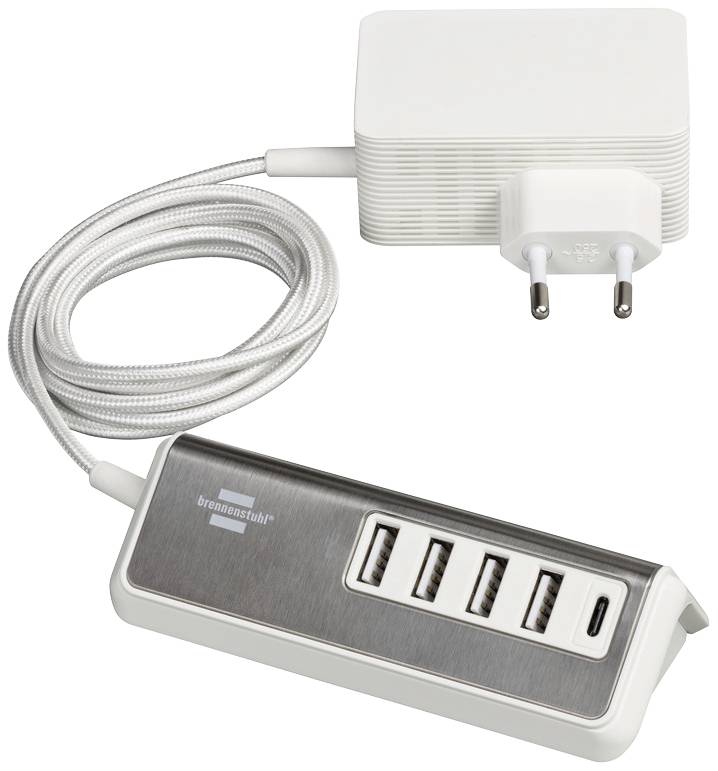 Brennenstuhl USB Ladegerät 20W 4x USB-A, 1x USB-C® USB PD Silber, Weiß Innenbereich