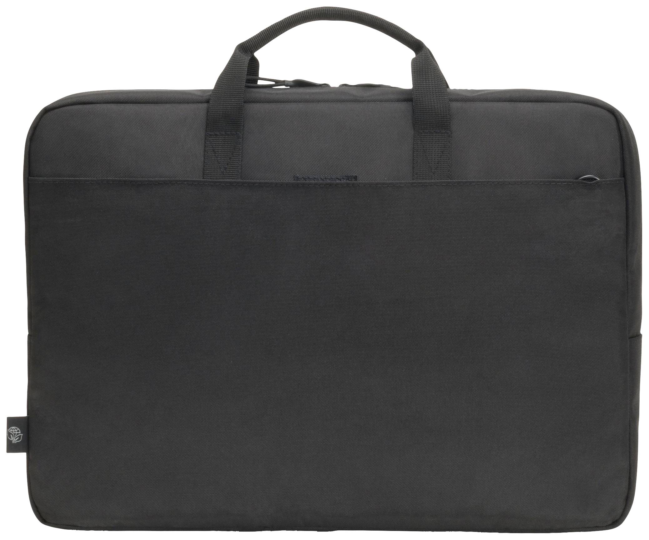 Schwarze Laptoptasche aus Stoff mit zwei Griffen, geeignet für den Transport und Schutz eines Laptops.