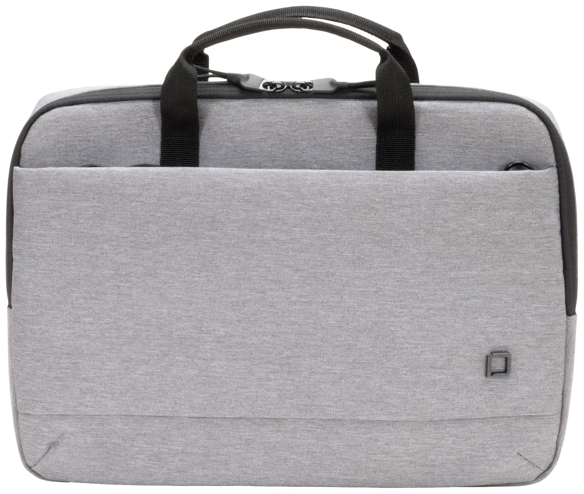 Graue Laptop-Tasche mit zwei Tragegriffen und Reißverschluss. Schlichtes Design, ideal zum sicheren Transport von Laptops und Dokumenten.