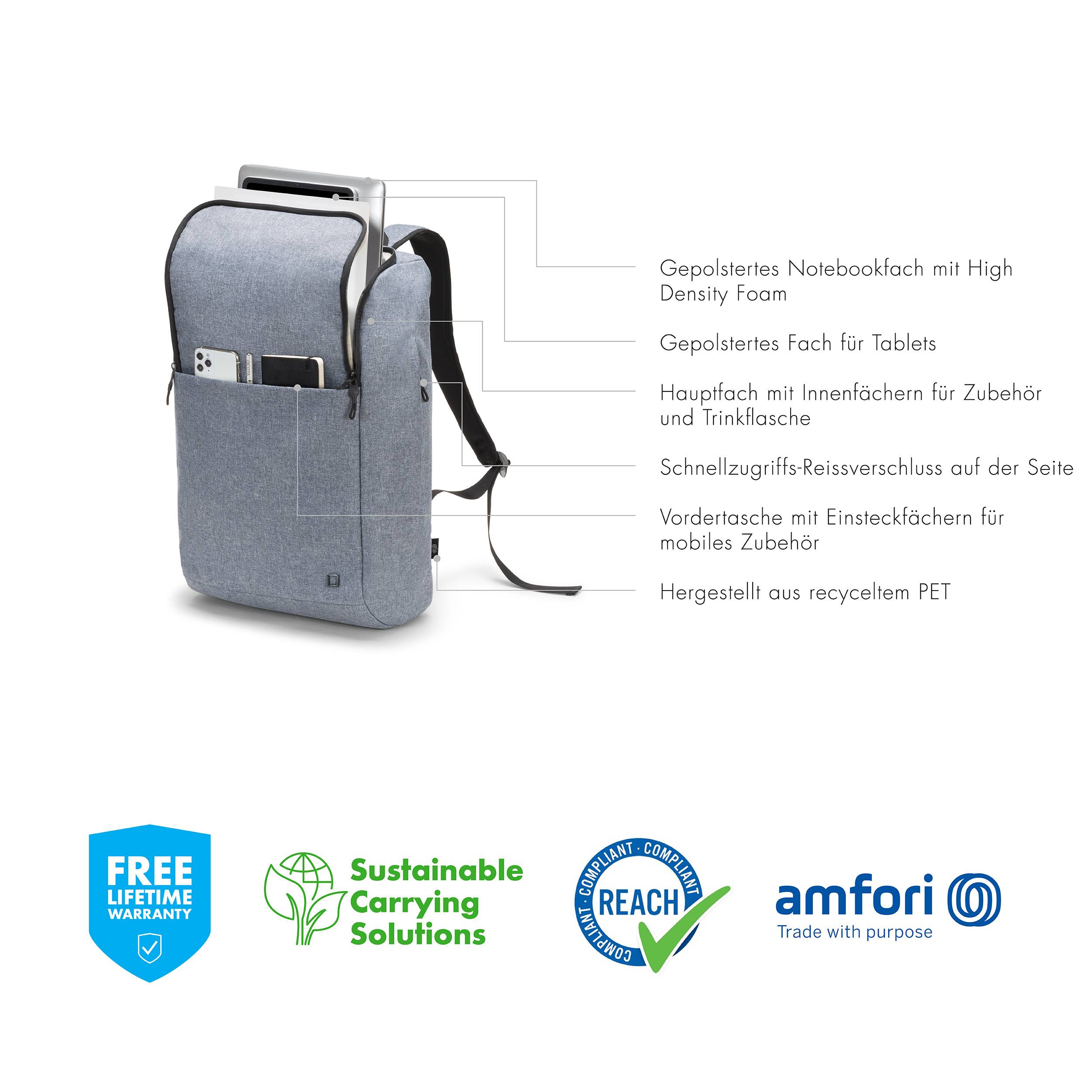 Dicota Notebook Rucksack Eco MOTION Passend für maximal: 39,6cm (15,6") Denim, Blue