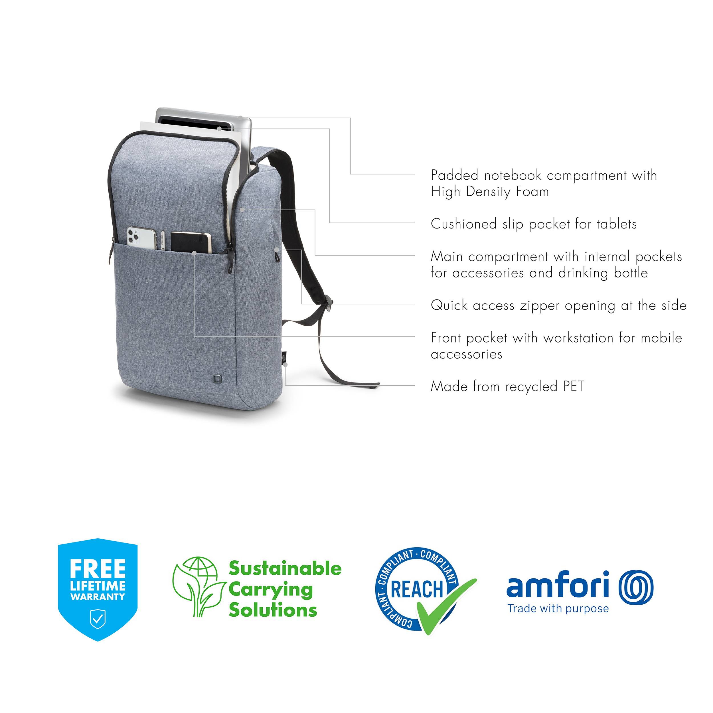 Dicota Notebook Rucksack Eco MOTION Passend für maximal: 39,6 cm (15,6") Denim, Blue