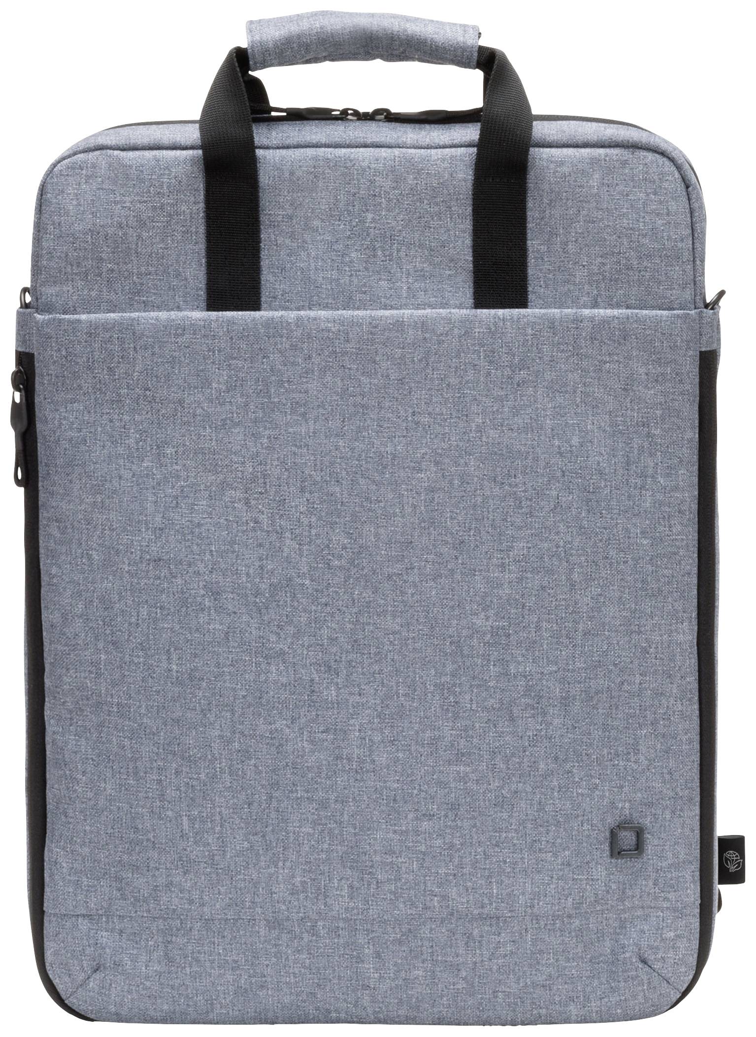 Grauer Laptop-Rucksack aus Stoff mit schwarzen Tragegriffen und Reißverschluss.