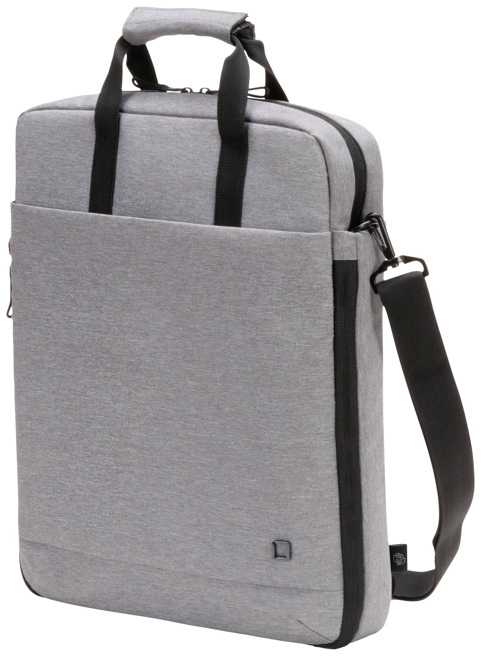 Graue Laptoptasche mit Tragegriff, verstellbarem Schultergurt und Reißverschlüssen. Geeignet für den sicheren Transport von Elektronik.