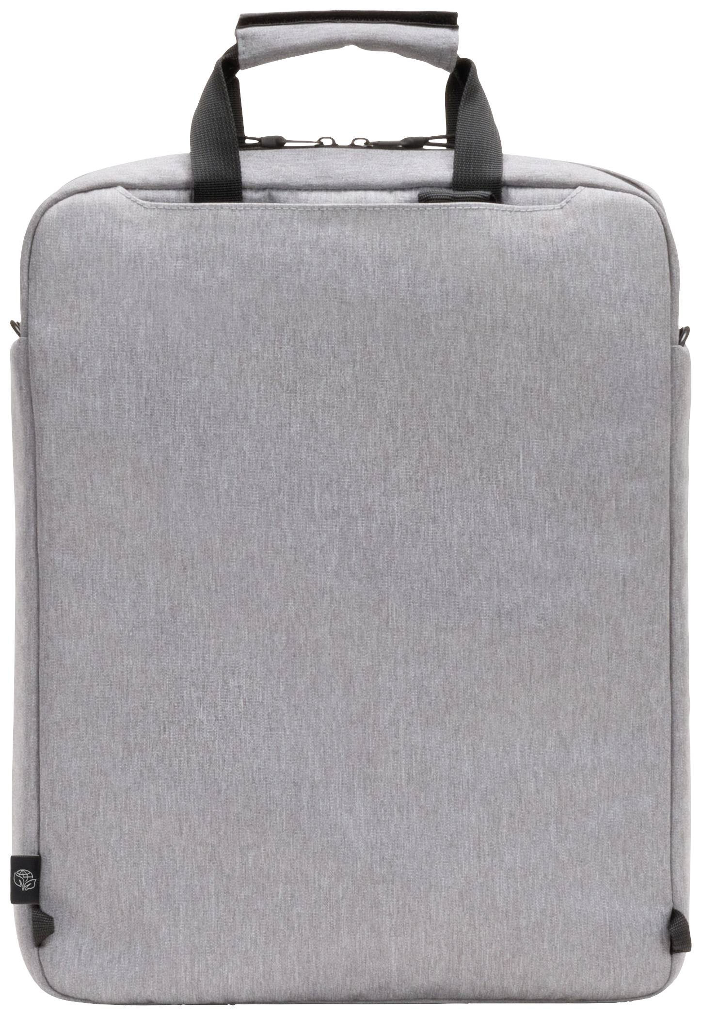Hellgrauer Rucksack mit schwarzem Griff, minimalistisches Design, geeignet für Laptops, auf weißem Hintergrund.