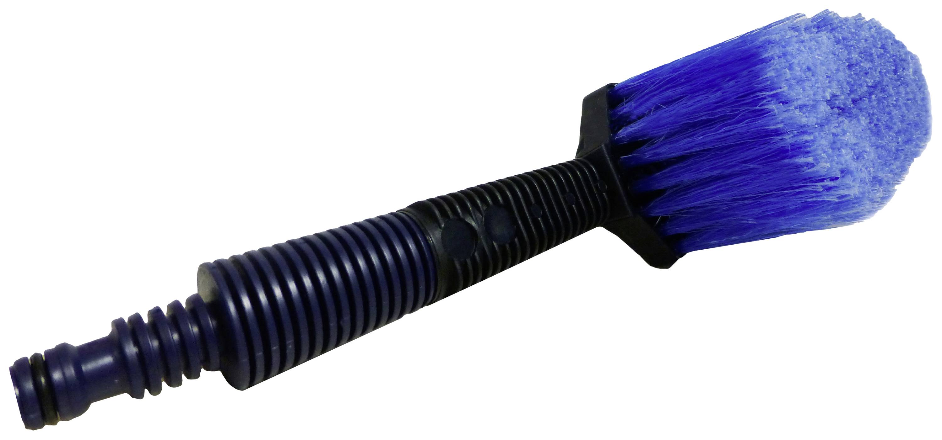 Eine blaue Reinigungsbürste mit geriffeltem Griff und dichten Borsten, geeignet für die Reinigung von Oberflächen.