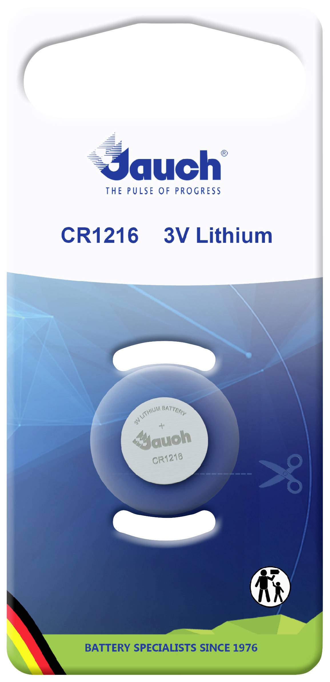 Jauch CR1216 3V Lithium-Batterie in Verpackung mit Griff. Für Uhren, Taschenrechner geeignet. Experten seit 1976.