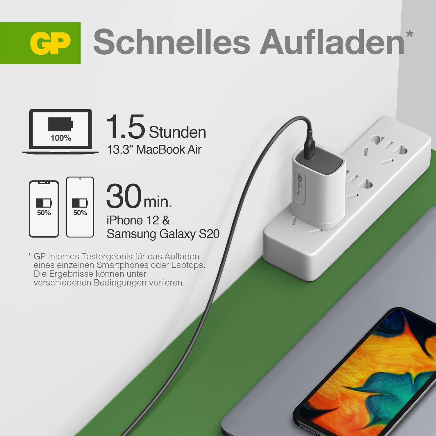 GP GPWCGM3AWHUSB254 USB Ladegerät 65W 1x USB-A, 2x USB-C® USB PD Weiß Innenbereich