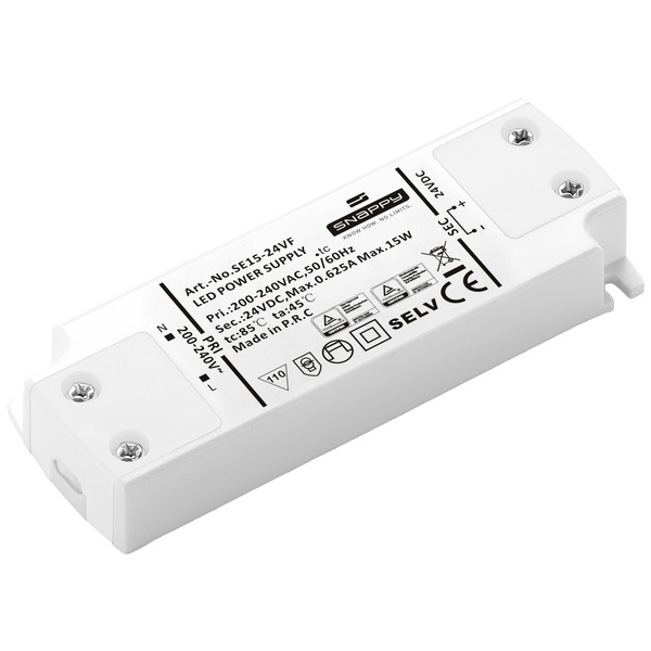 Dehner Elektronik SE 15-24VF (24VDC) LED-Trafo, LED-Treiber Konstantspannung 15W 0.625A 24 V/DC Möbelzulassung, Überlastschutz