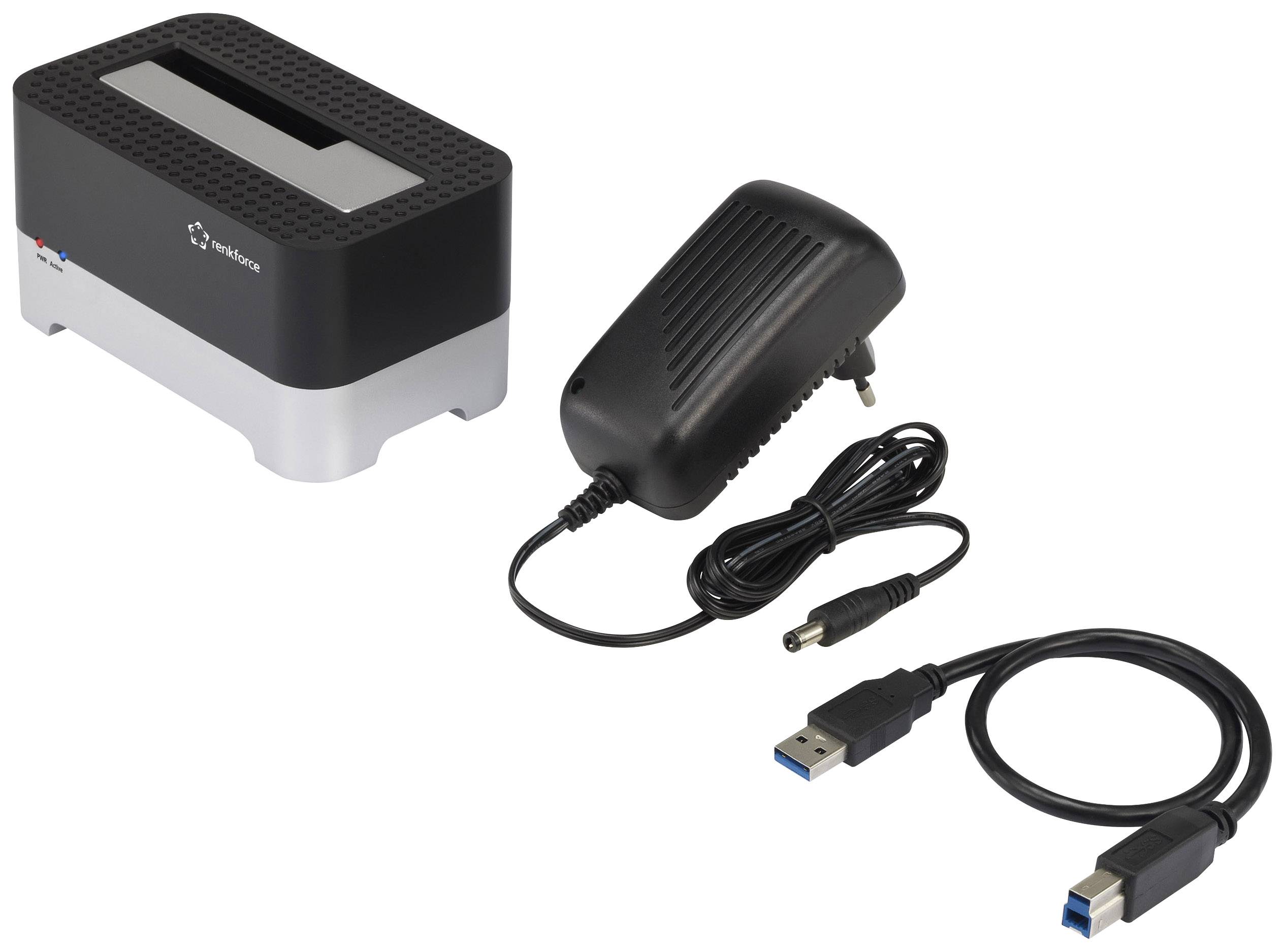 Renkforce RF-DOCKING-01 USB-A (USB 3.2 Gen 1) SATA 1 Port Festplatten-Dockingstation 2.5 Zoll, 3.5 Zoll