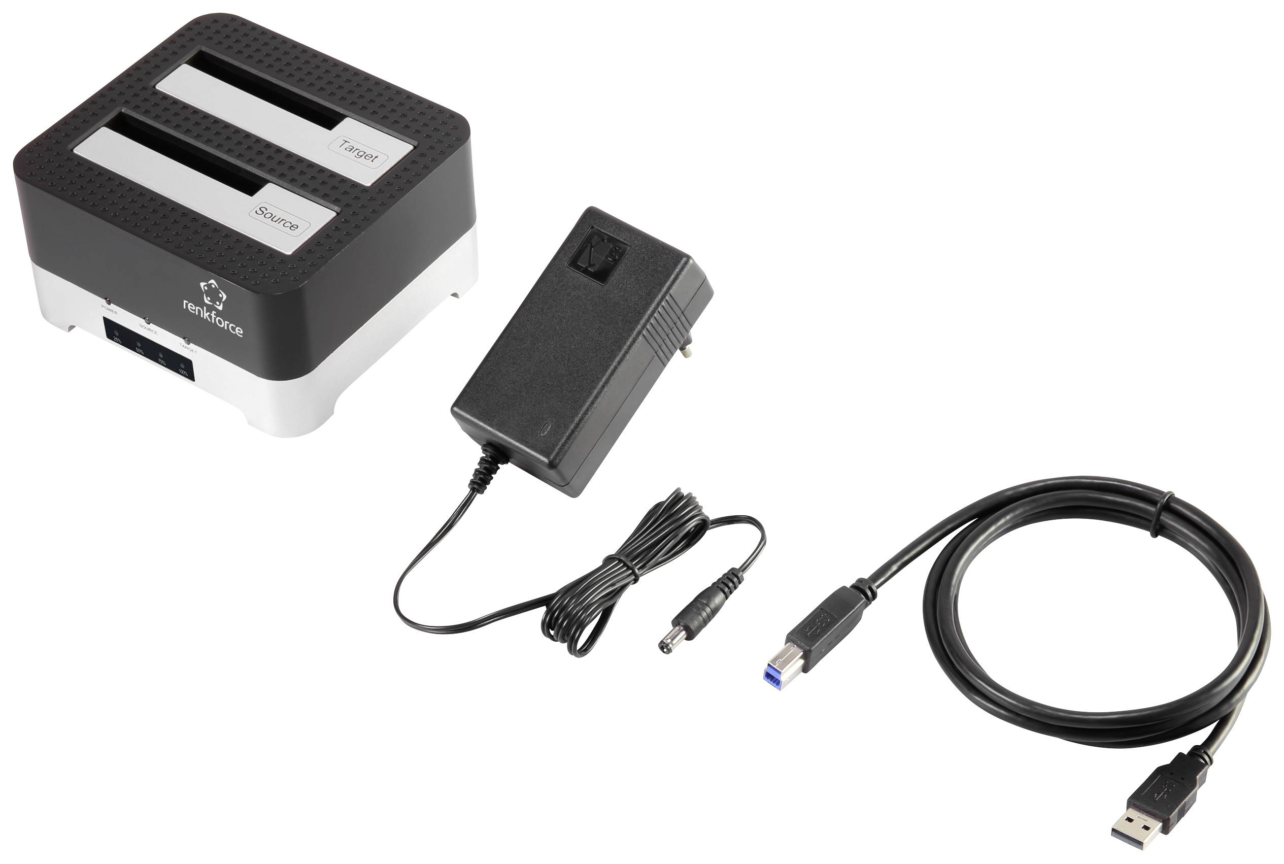 Renkforce RF-DOCKING-02 USB-A (USB 3.0) SATA 6 Gb/s 2 Port Festplatten-Kopierstation 2.5 Zoll, 3.5 Zoll mit Clone-Funktion