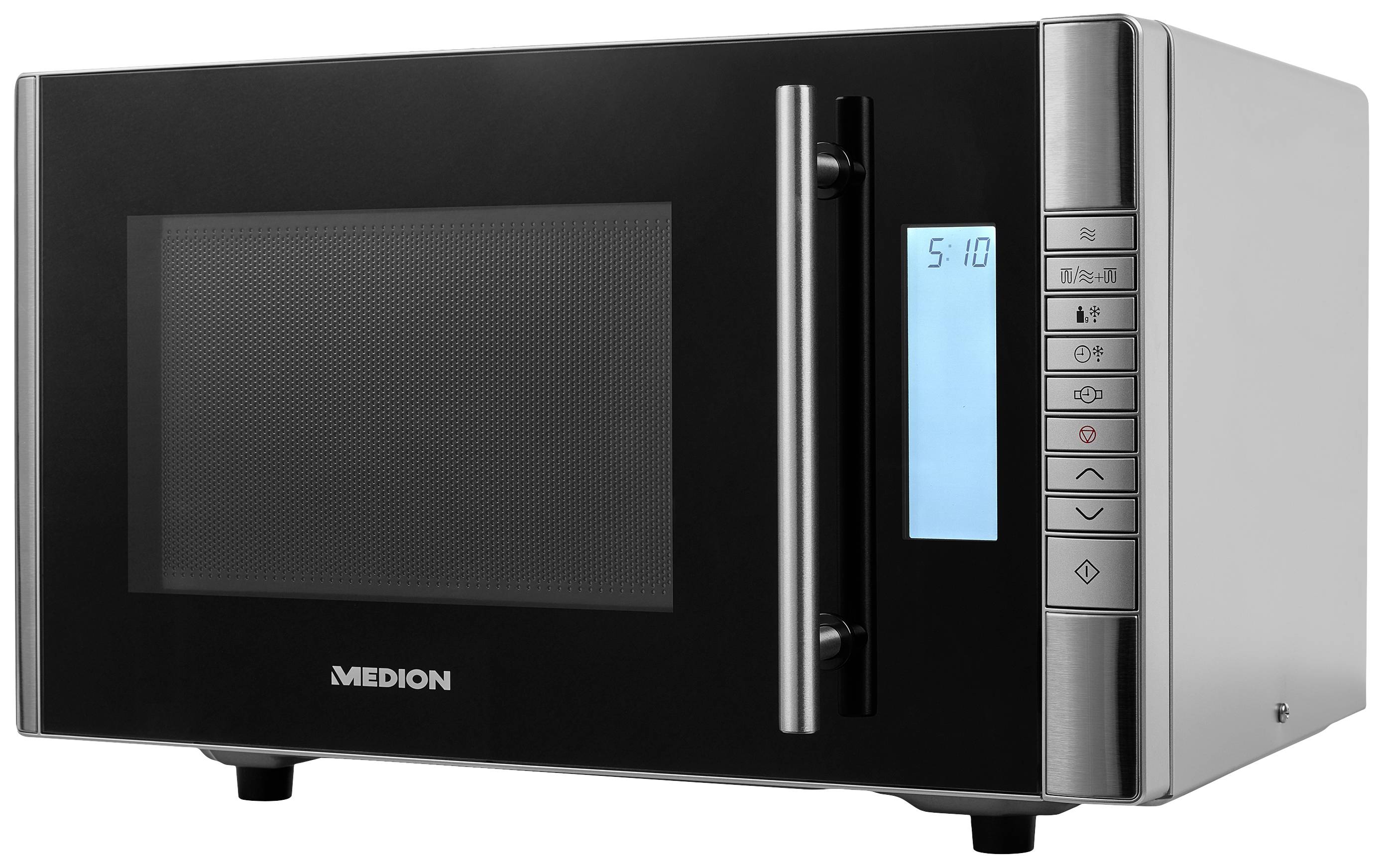 Medion MD 14482 Mikrowelle Edelstahl, Schwarz 800W Grillfunktion, mit Display, Timerfunktion