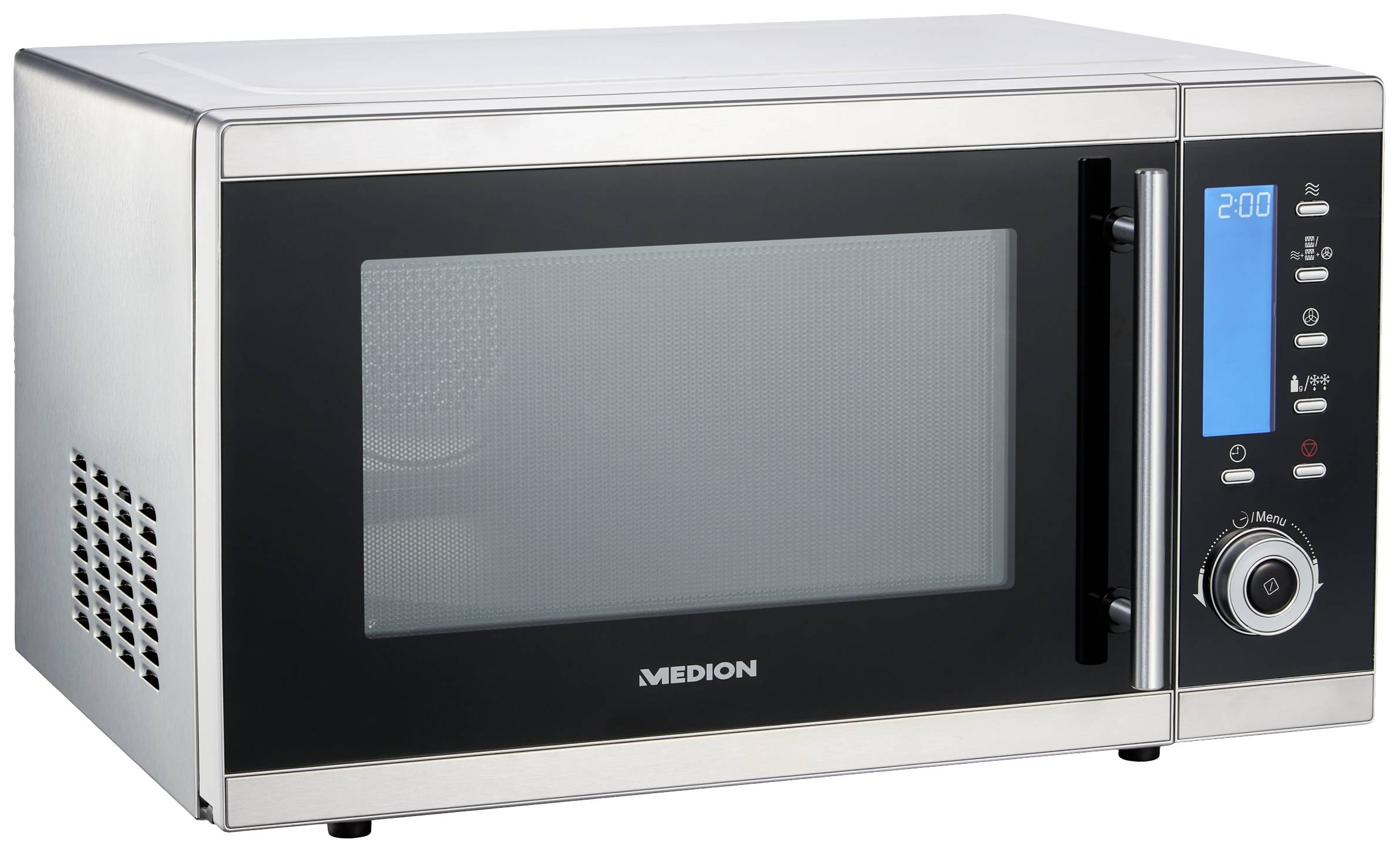 Medion MD 15501 Mikrowelle Edelstahl, Schwarz 900 W Timerfunktion, Antihaftbeschichtung, Grillfunktion, mit Display