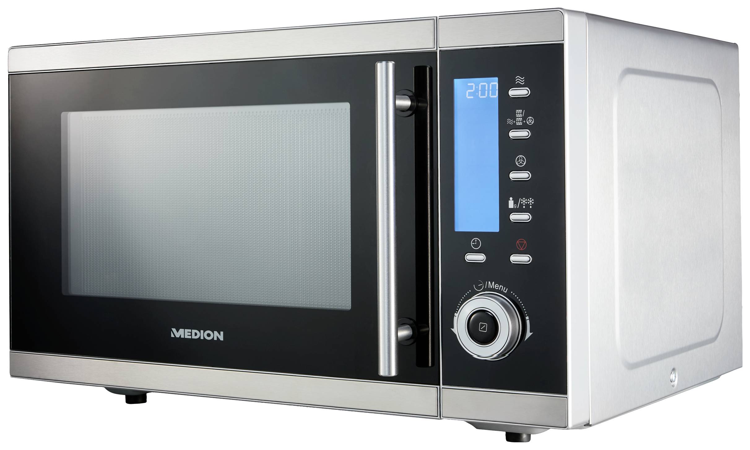 Medion MD 15501 Mikrowelle Edelstahl, Schwarz 900 W Timerfunktion, Antihaftbeschichtung, Grillfunktion, mit Display
