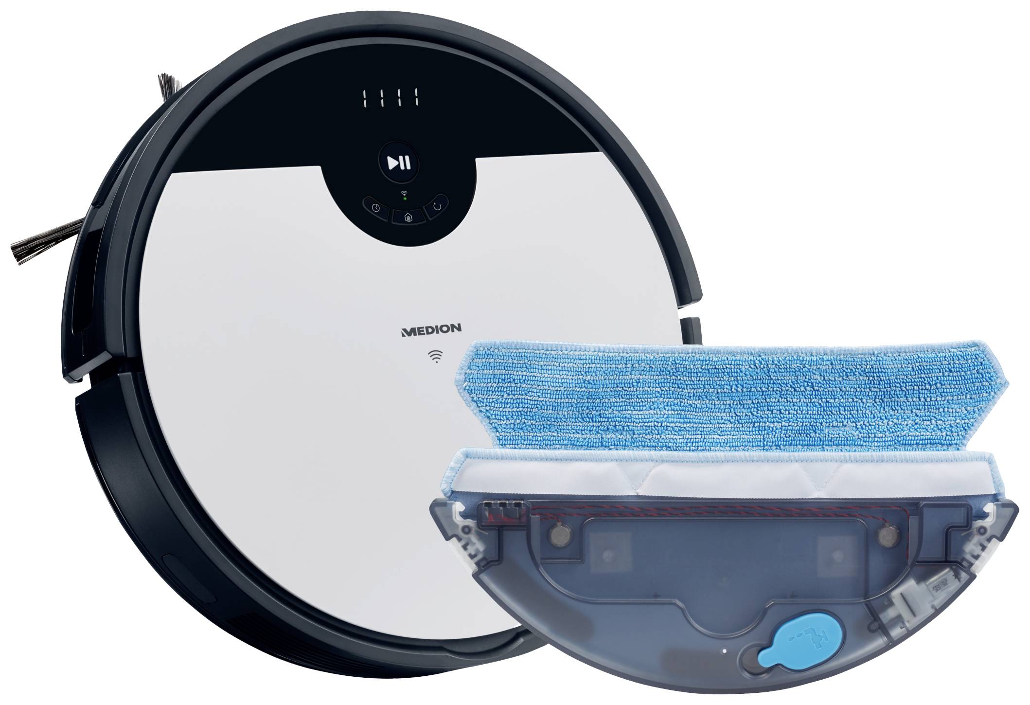 Medion MD 20011 Saugroboter Weiß, Schwarz App gesteuert, kompatibel mit Amazon Alexa, kompatibel mit Google Home, Zyklon-Technik