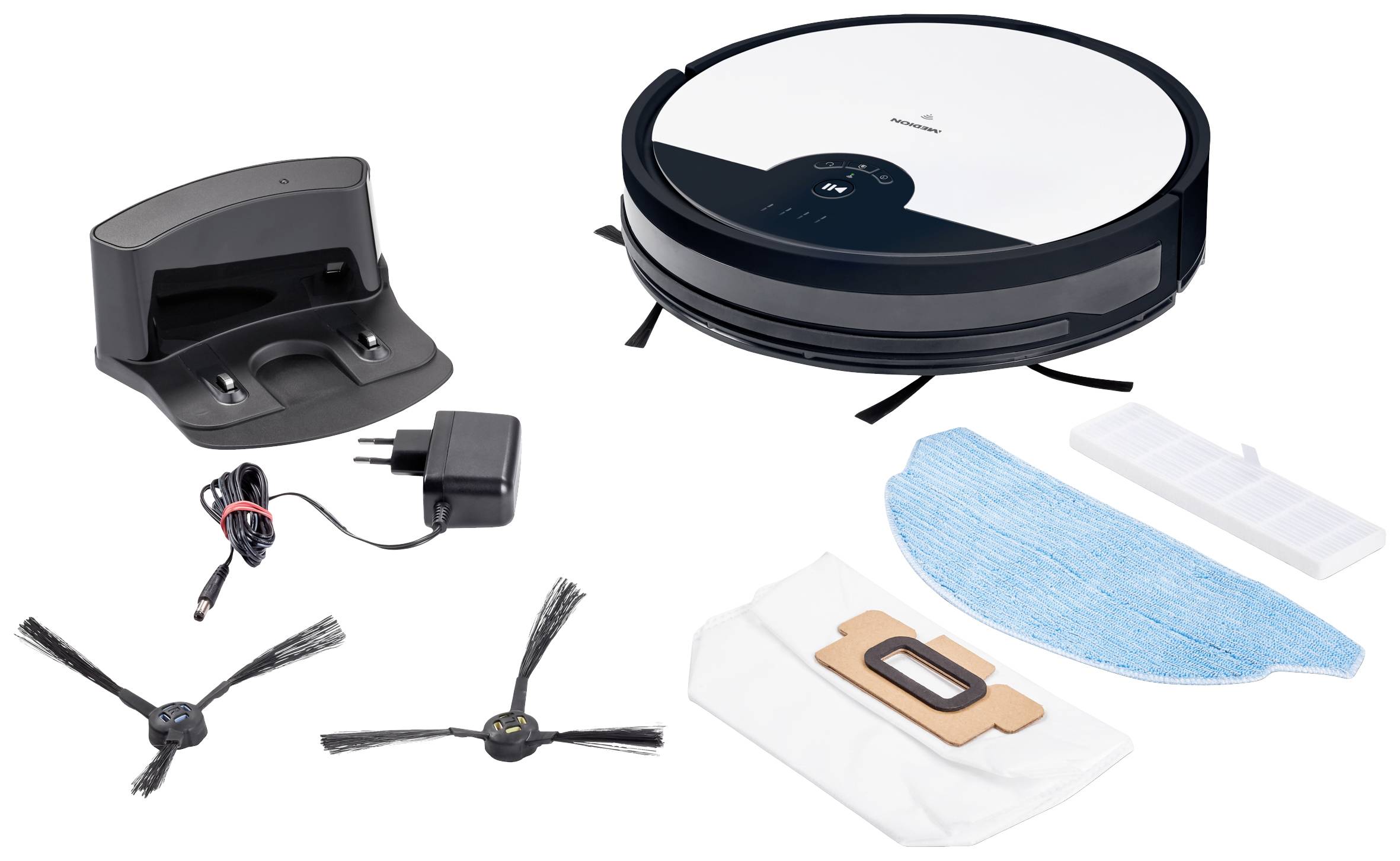 Medion MD 20011 Saugroboter Weiß, Schwarz App gesteuert, kompatibel mit Amazon Alexa, kompatibel mit Google Home, Zyklon-Technik