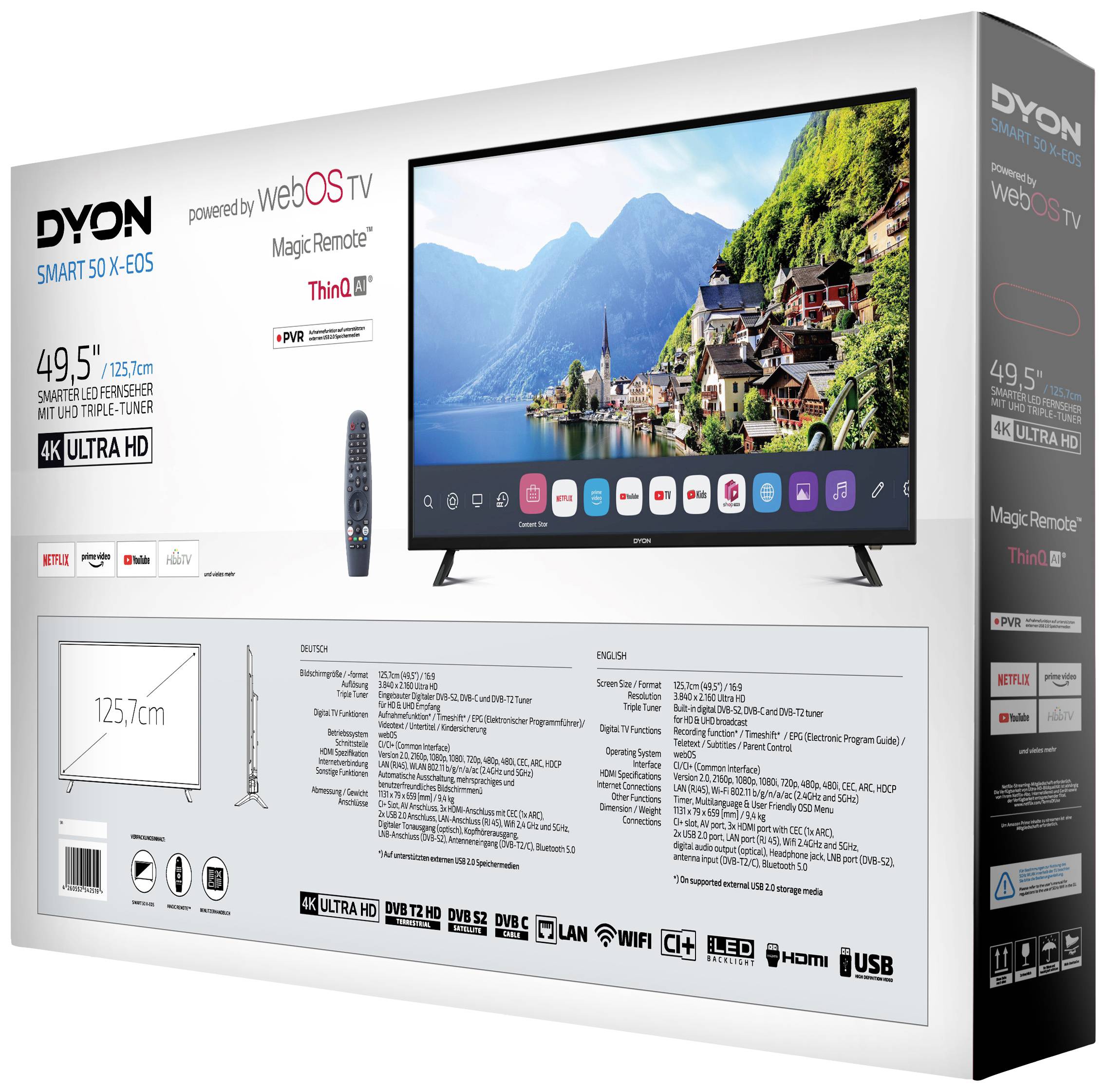 Dyon Smart 50 X-EOS LED-TV 125.7 cm 50 Zoll EEK G (A - G) DVB-T2, DVB-C, DVB-S, UHD, Smart TV, WLAN, PVR ready, CI+ Schwarz