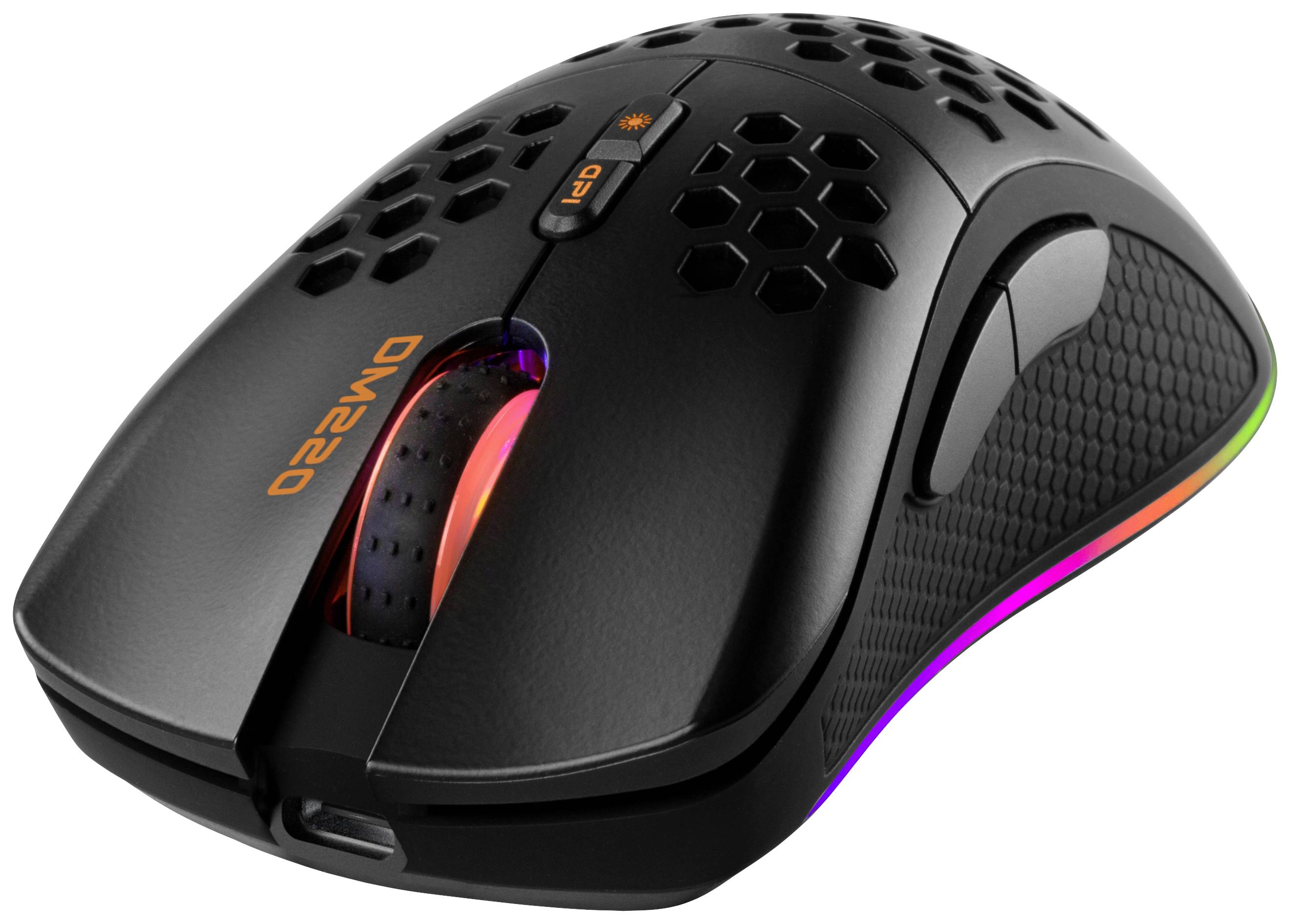 DELTACO GAMING DM220 Gaming-Maus Funk Optisch Schwarz 7 Tasten 4800 dpi Beleuchtet, Wiederaufladbar