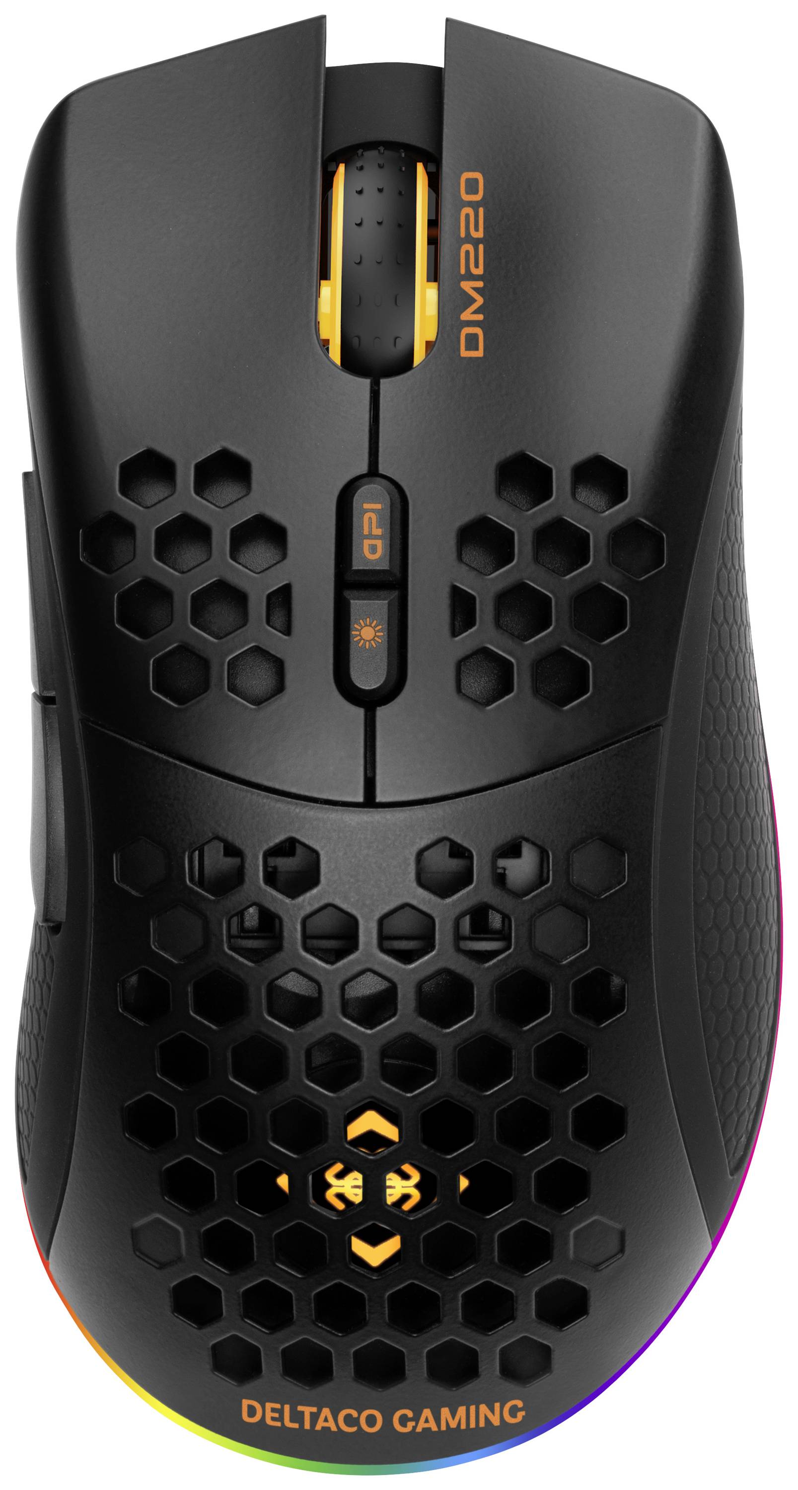 DELTACO GAMING DM220 Gaming-Maus Funk Optisch Schwarz 7 Tasten 4800 dpi Beleuchtet, Wiederaufladbar