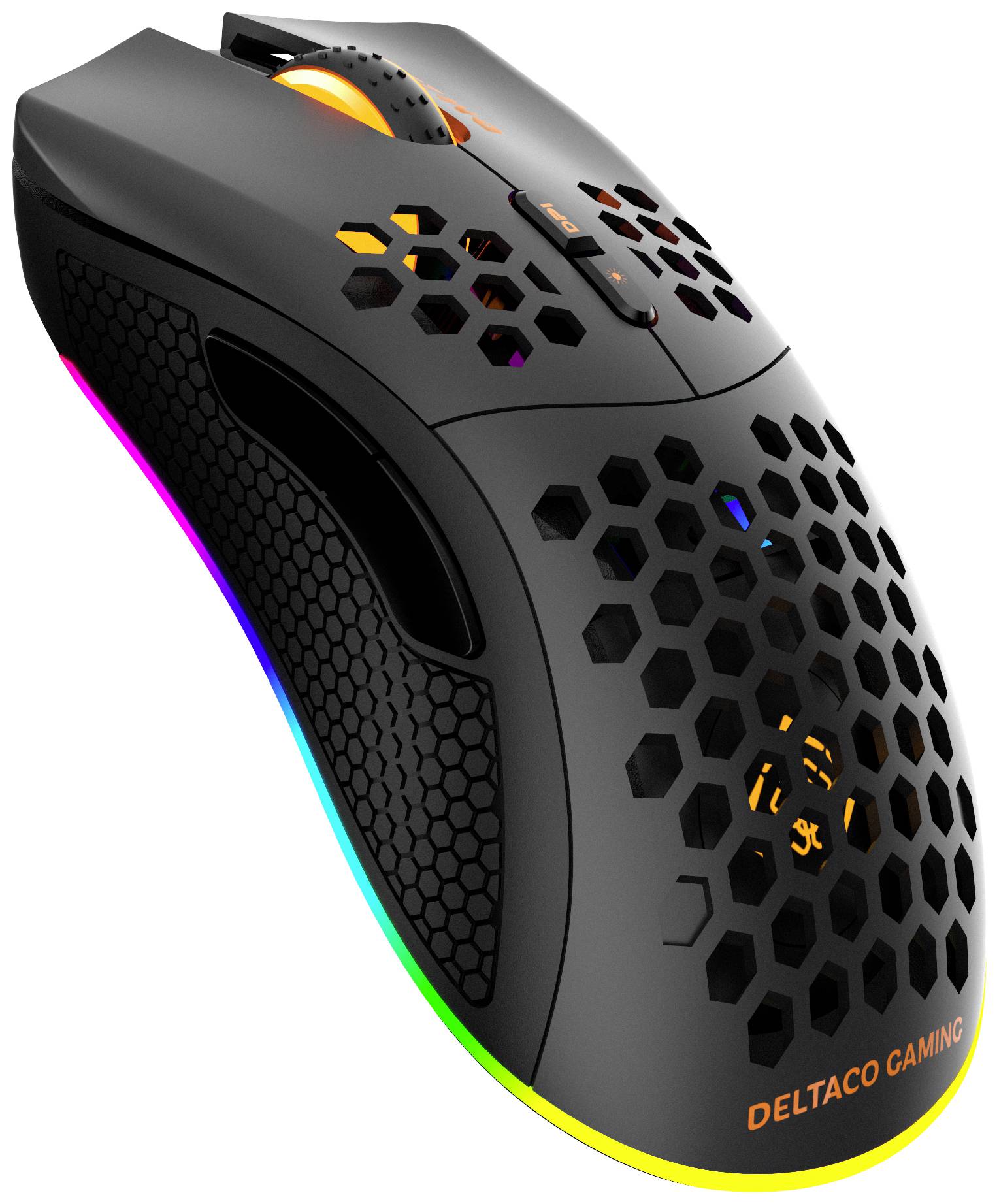 DELTACO GAMING DM220 Gaming-Maus Funk Optisch Schwarz 7 Tasten 4800 dpi Beleuchtet, Wiederaufladbar