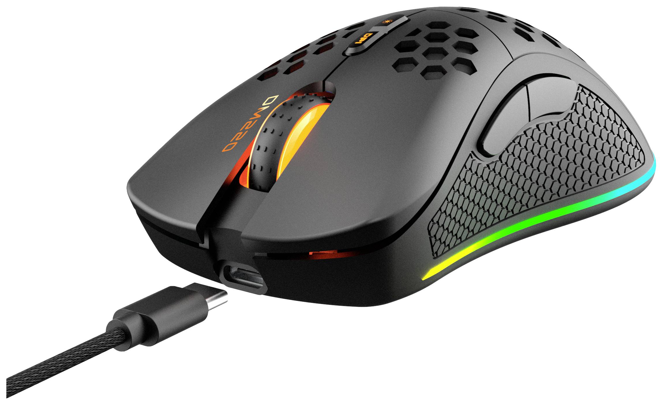 DELTACO GAMING DM220 Gaming-Maus Funk Optisch Schwarz 7 Tasten 4800 dpi Beleuchtet, Wiederaufladbar