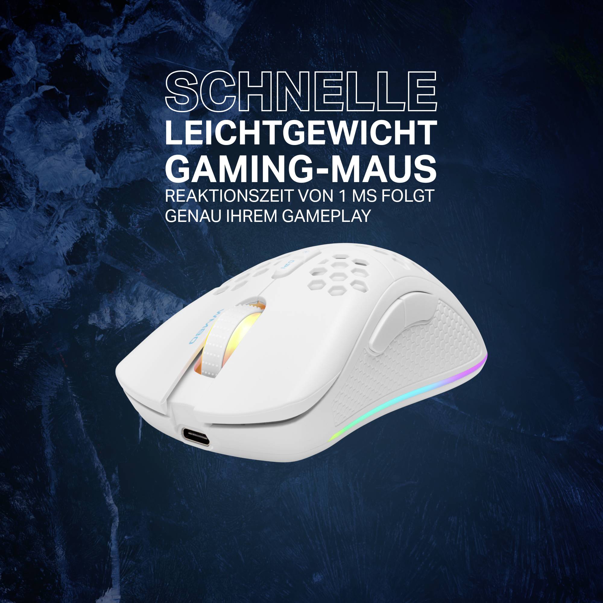 DELTACO GAMING WM80 Gaming-Maus Funk Optisch Weiß 7 Tasten 4800 dpi Beleuchtet, Wiederaufladbar