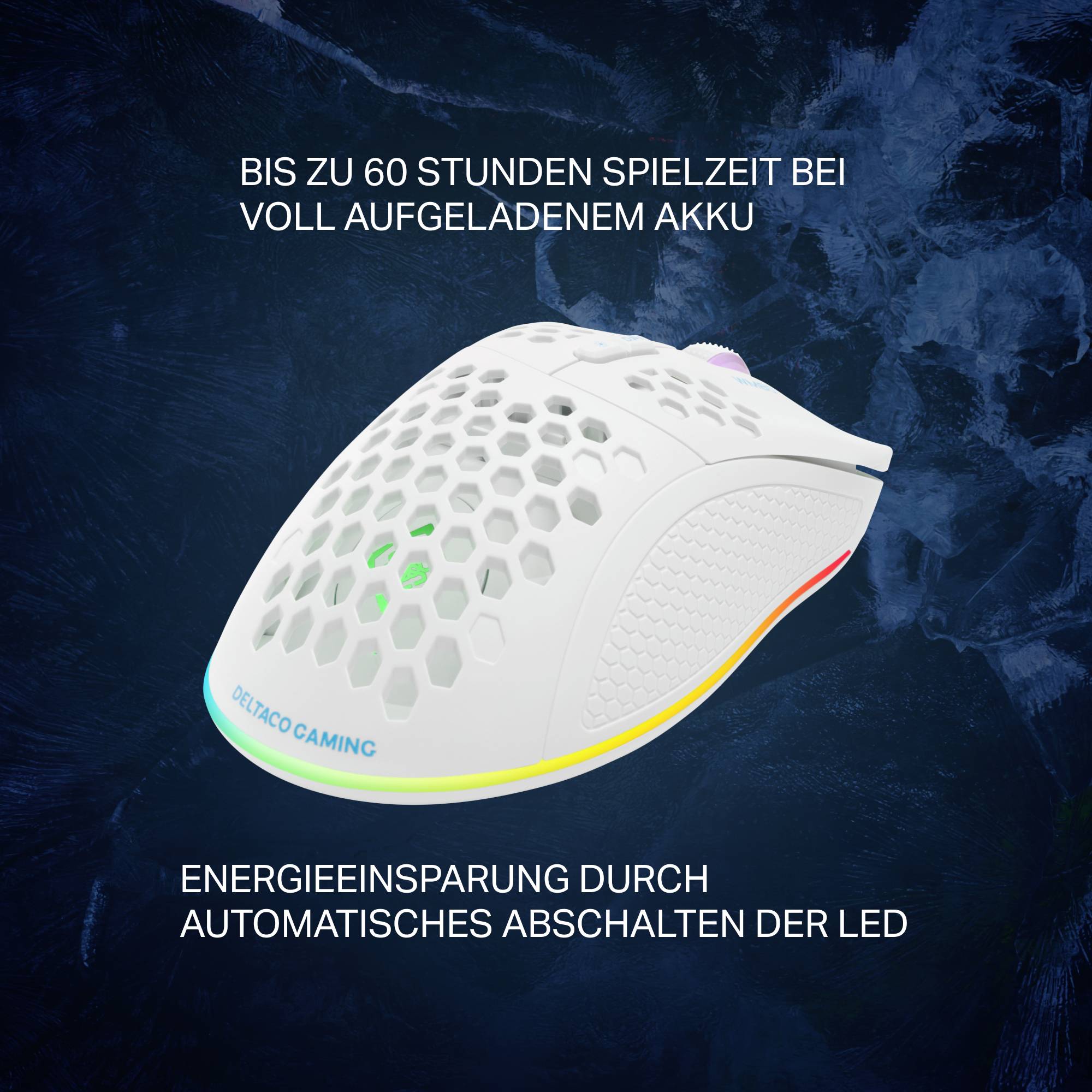 DELTACO GAMING WM80 Gaming-Maus Funk Optisch Weiß 7 Tasten 4800 dpi Beleuchtet, Wiederaufladbar