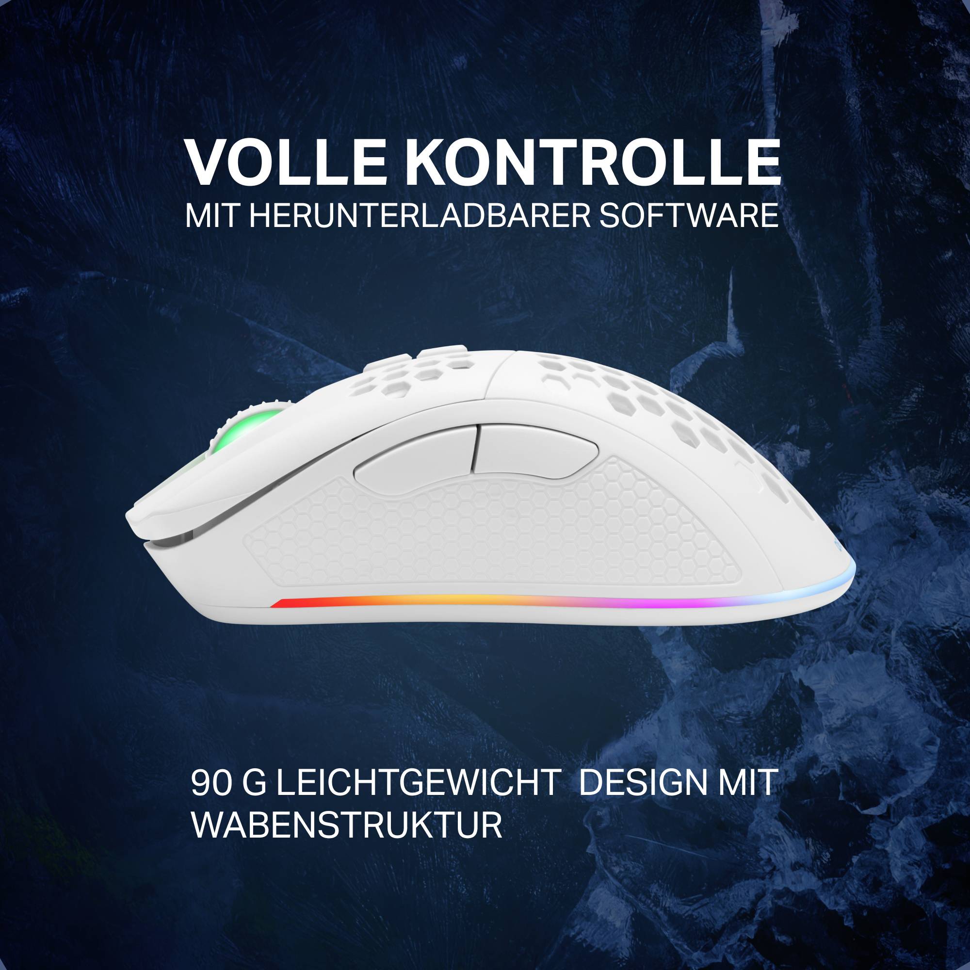 DELTACO GAMING WM80 Gaming-Maus Funk Optisch Weiß 7 Tasten 4800 dpi Beleuchtet, Wiederaufladbar