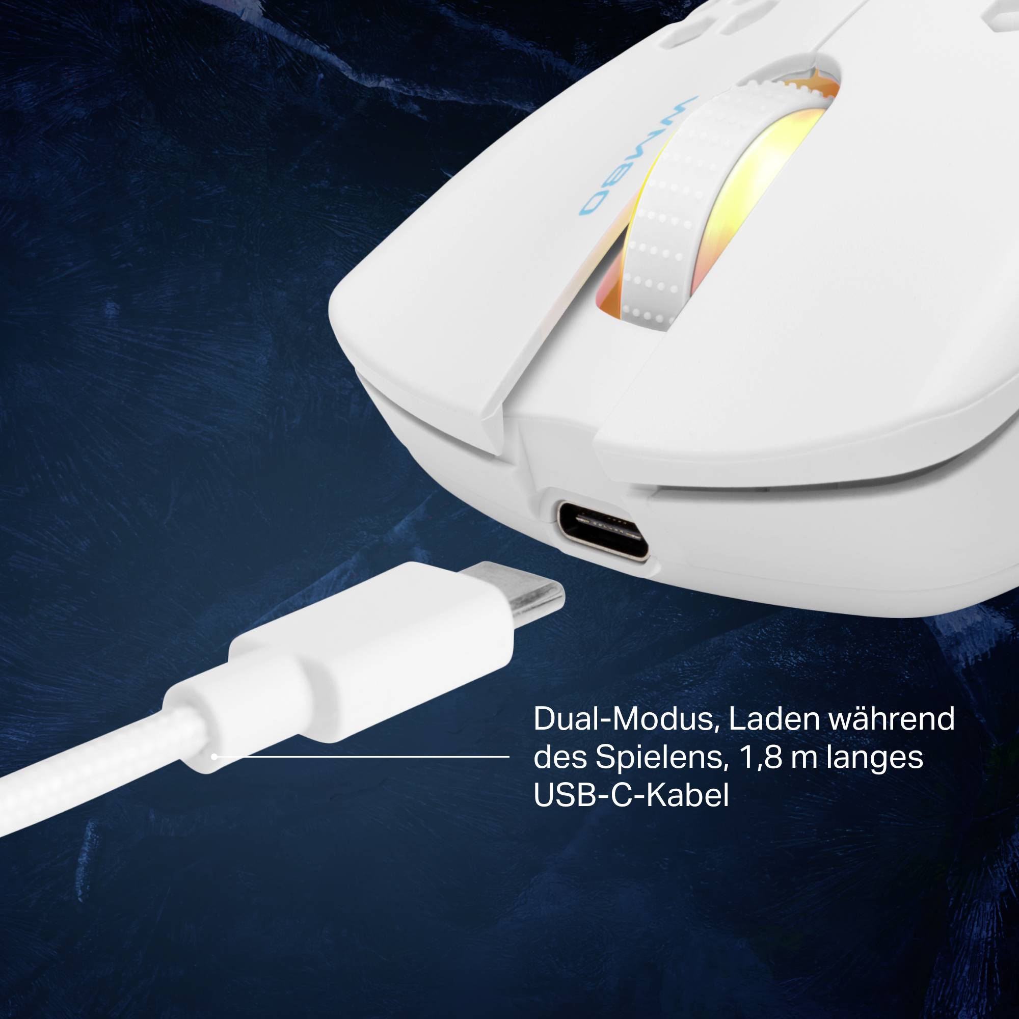 DELTACO GAMING WM80 Gaming-Maus Funk Optisch Weiß 7 Tasten 4800 dpi Beleuchtet, Wiederaufladbar