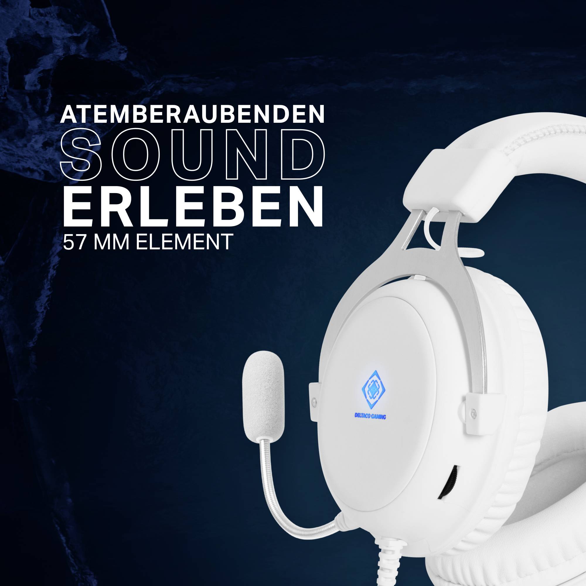 DELTACO GAMING GAM-030-W Over Ear Headset kabelgebunden Stereo Weiß Lautstärkeregelung, Mikrofon-Stummschaltung Gaming