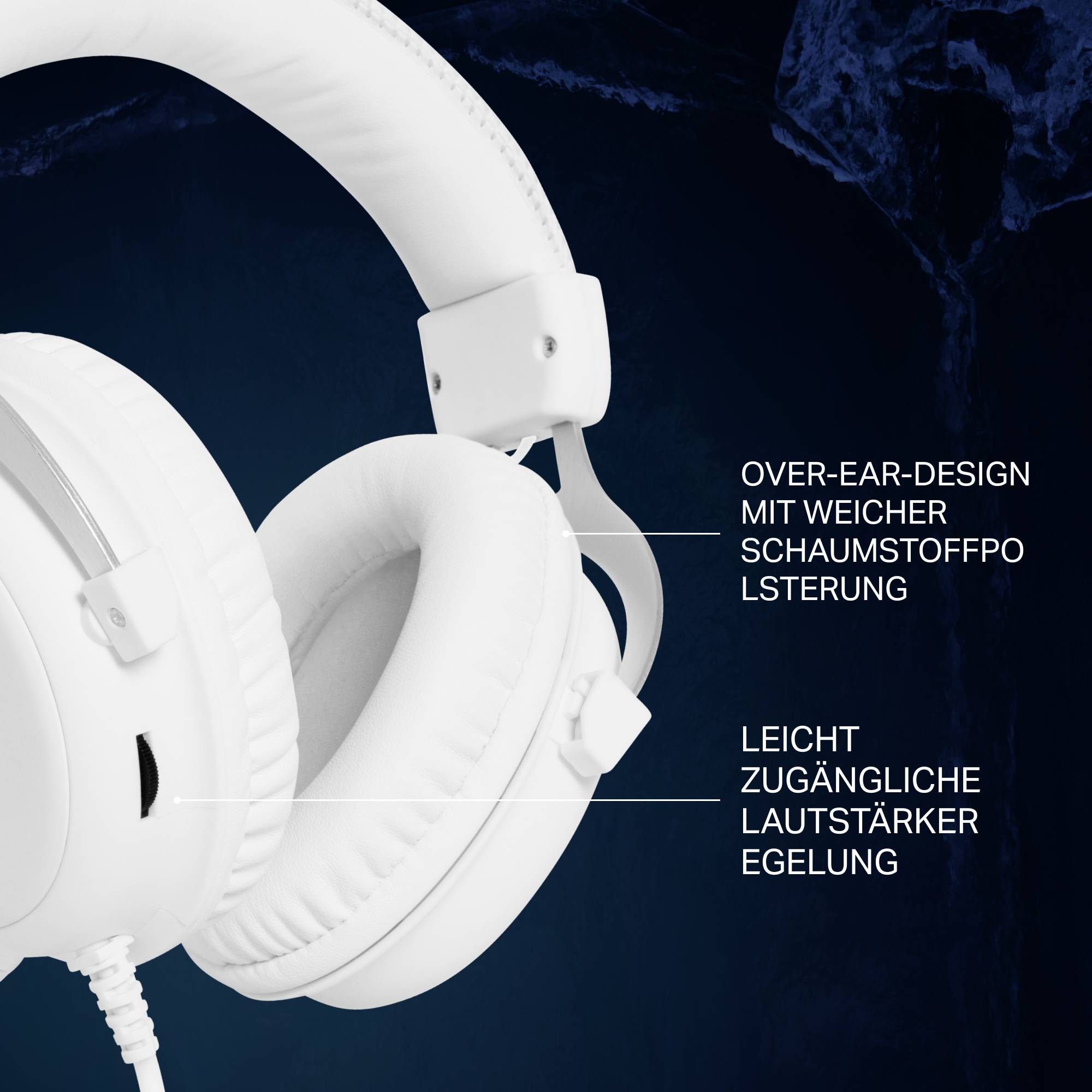 DELTACO GAMING GAM-030-W Over Ear Headset kabelgebunden Stereo Weiß Lautstärkeregelung, Mikrofon-Stummschaltung Gaming