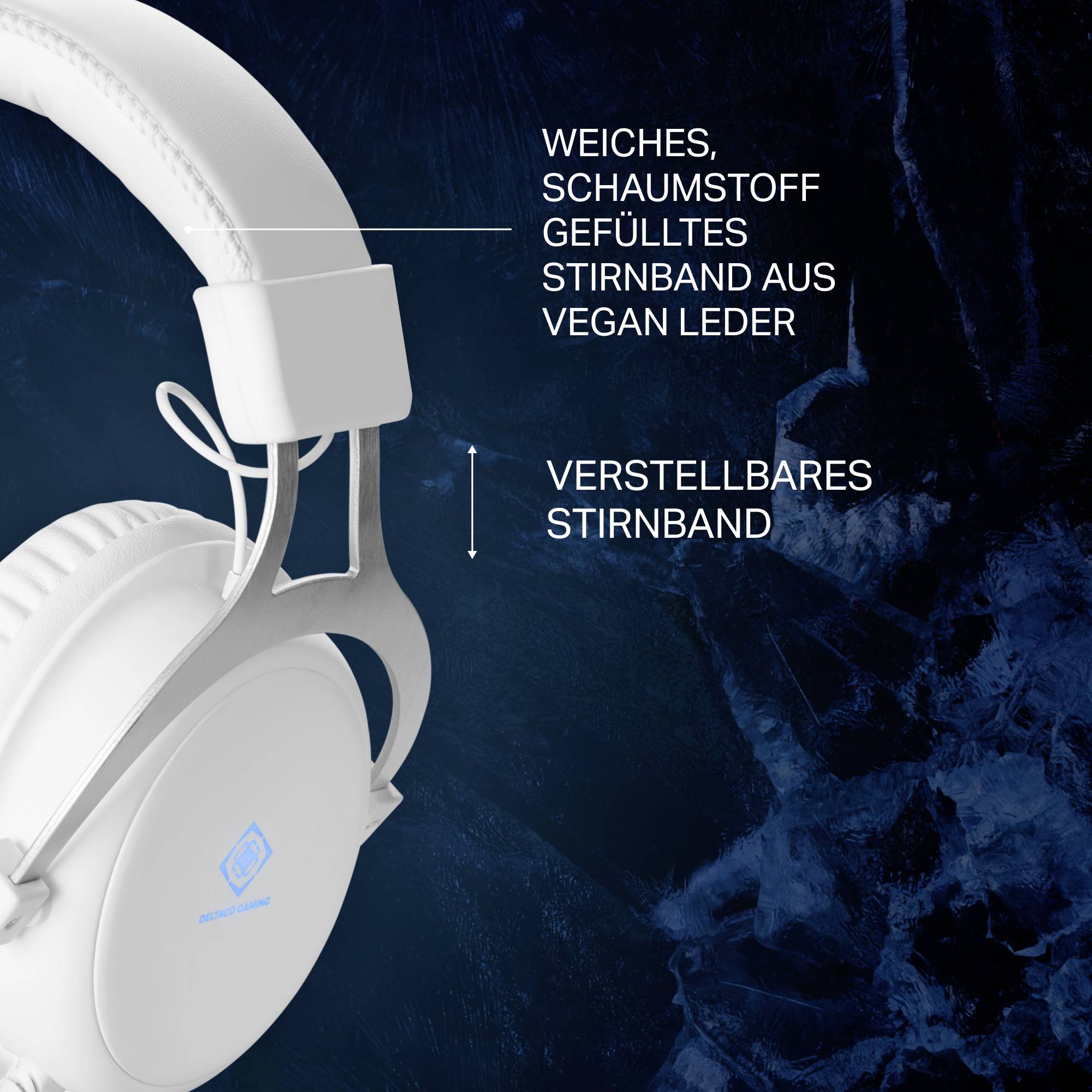 DELTACO GAMING GAM-030-W Over Ear Headset kabelgebunden Stereo Weiß Lautstärkeregelung, Mikrofon-Stummschaltung Gaming