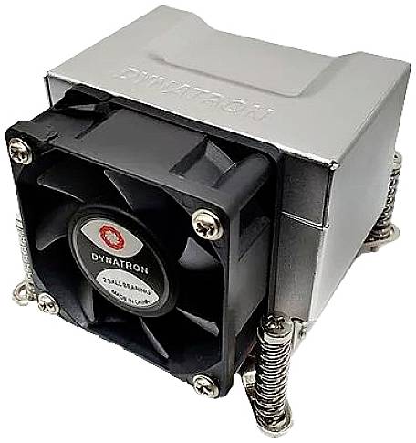 Kompakter CPU-Lüfter mit Metallgehäuse und schwarzem Rotor, geeignet für Kühlzwecke in Computerprozessoren.