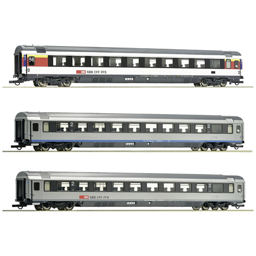 Roco 74022 H0 3er-Set 2: EuroCity-Wagen EC7 der SBB 1.Klasse Gattung Apm, Zwei 2.Klasse Gattung Bpm