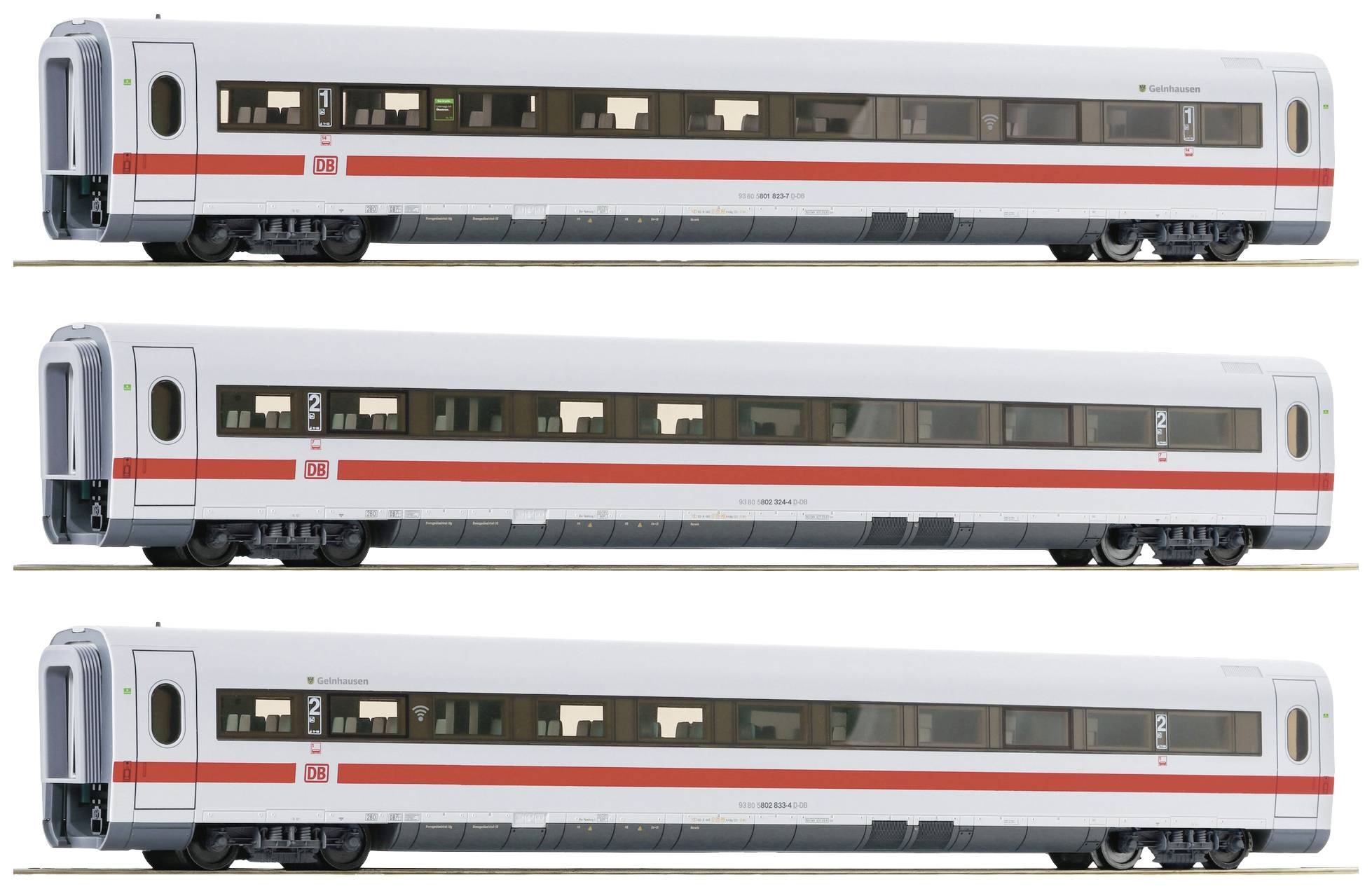 Roco 74029 H0 3er-Set Zwischenwagen ICE 1 Redesign 2005 der DB-AG 1.Klasse Gattung Avmz 801.8, 2.Klasse Gattung Bvmz 802.3, 2.Klasse Gattung Bvmz