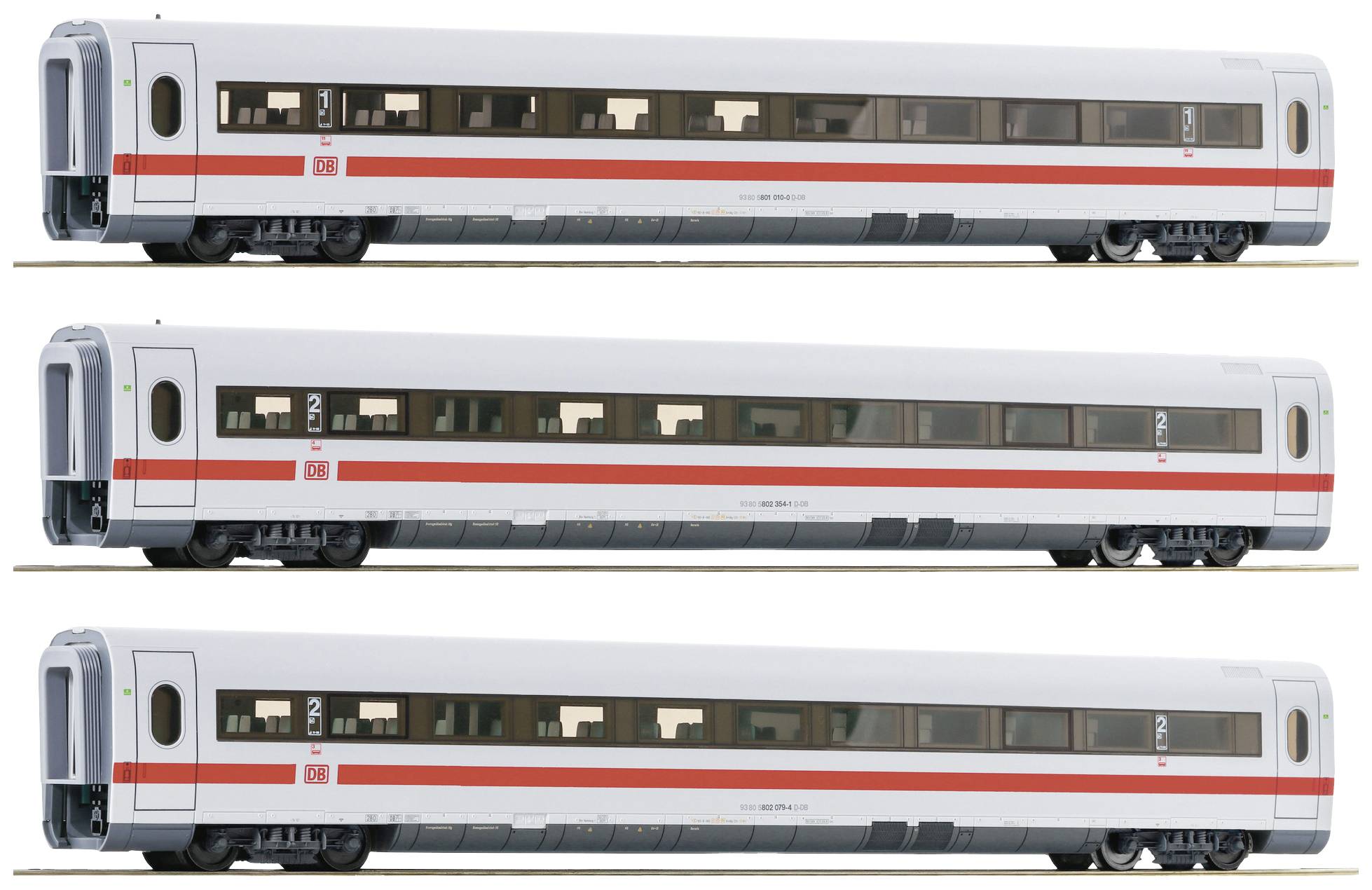 Roco 74031 H0 3er-Set Zwischenwagen ICE 1 Redesign 2005 der DB-AG 1.Klasse Gattung Avmz 801.0, 2.Klasse Gattung Bvmz 802.3, 2.Klasse Gattung Bvmz