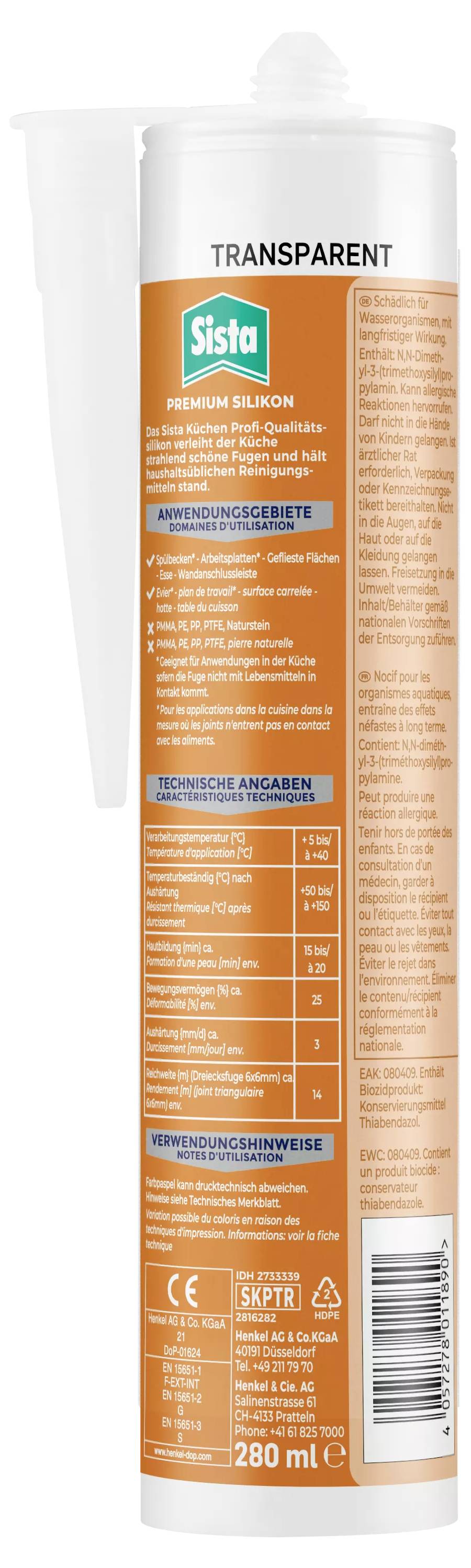 Sista Küche Silikon Herstellerfarbe Transparent SKPTR 280ml