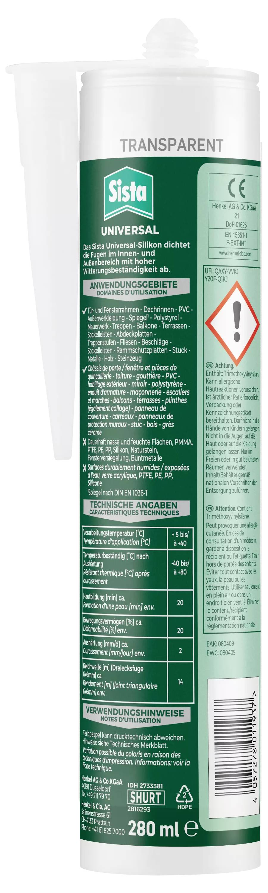 Sista Haus & Bau Dichtstoff Herstellerfarbe Transparent SHURT 280ml