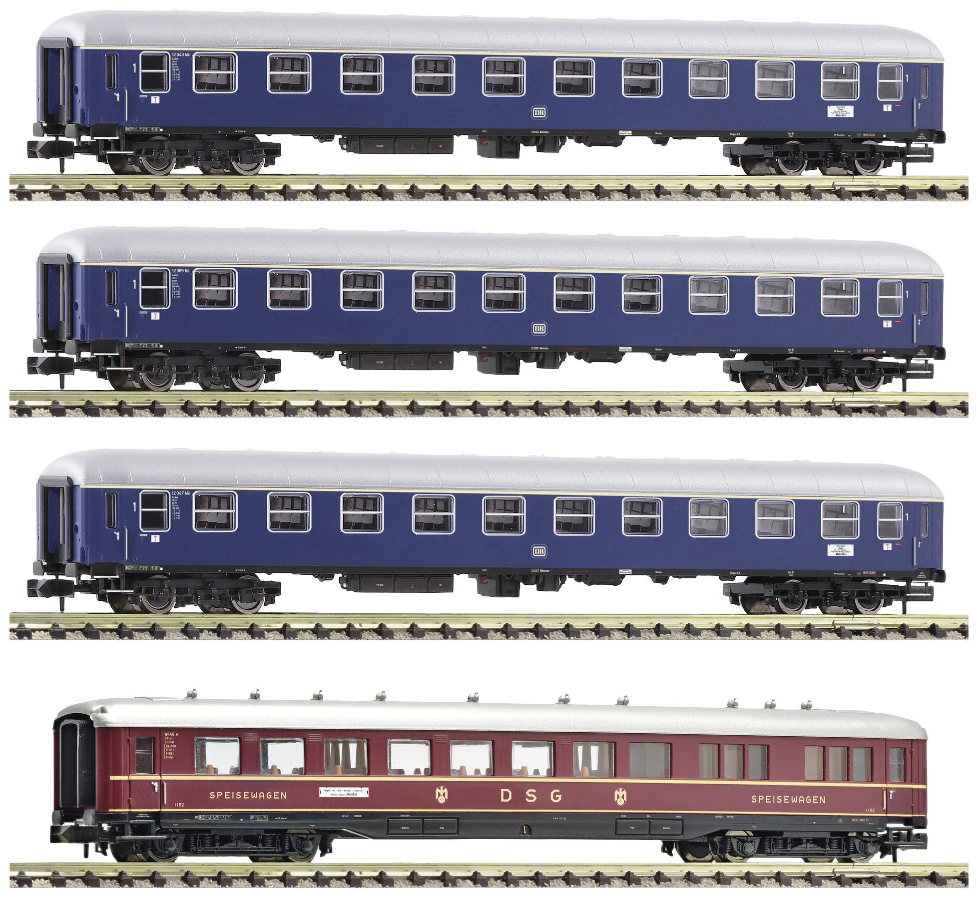 Fleischmann 881910 N 4er-Set Personenwagen Fernzug „Hans Sachs“ der DB