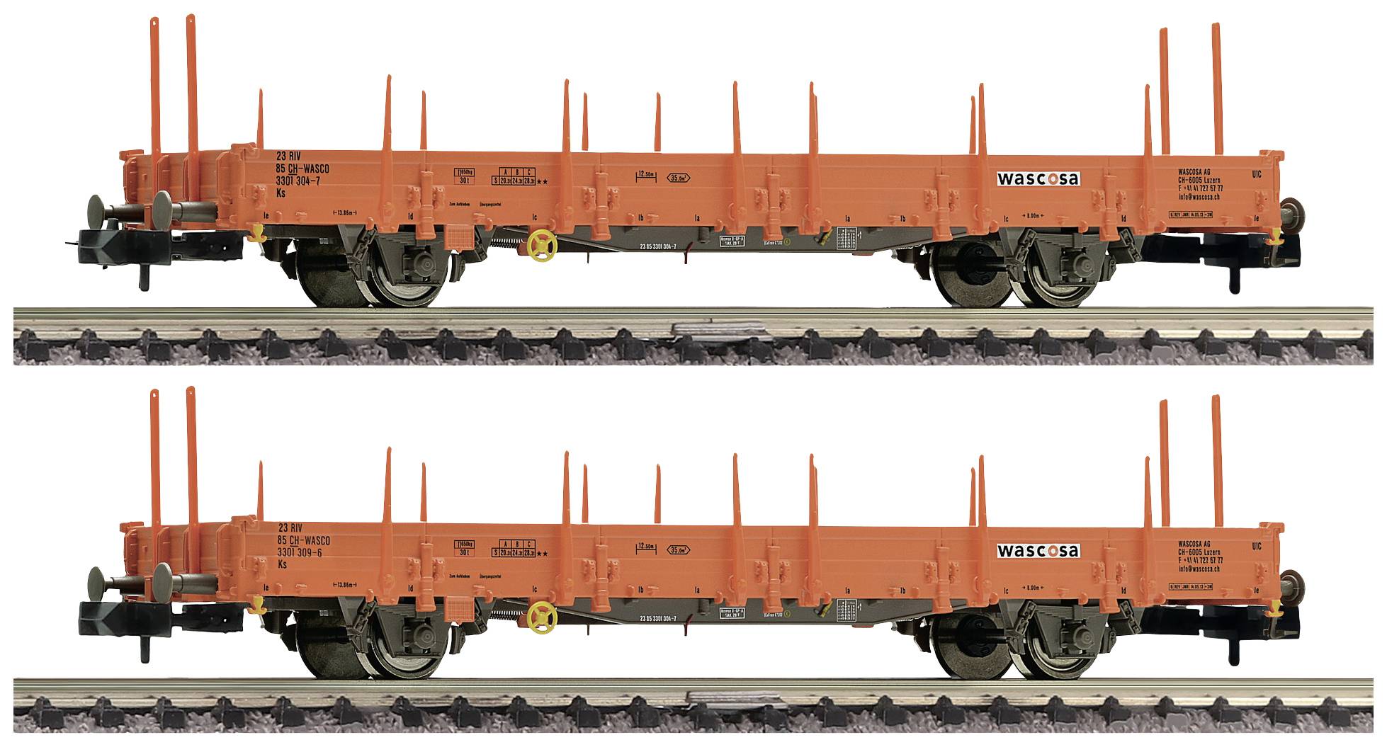 Fleischmann 825752 N 2er-Set Schwenkrungenwagen der Wascosa