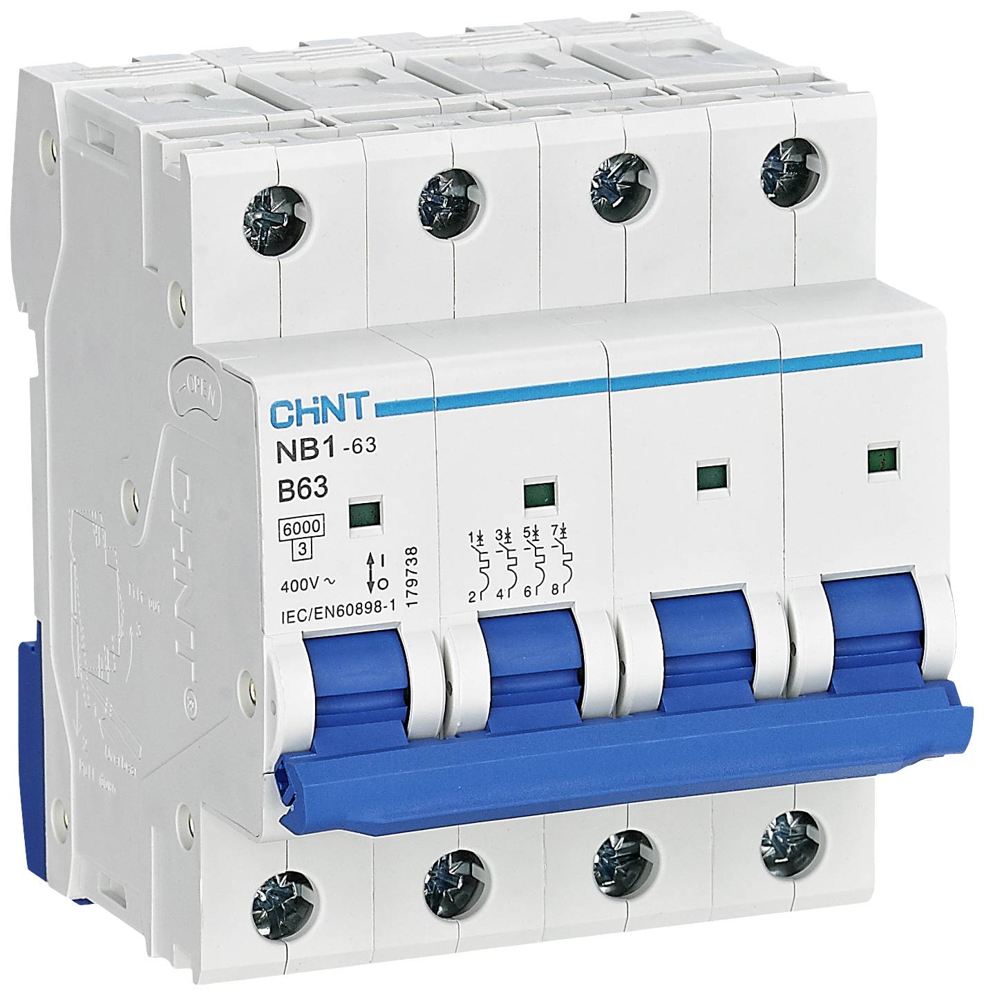 Chint 179738 NB1-63 4P B63 6kA DB Leitungsschutzschalter 4polig 63A 240 V, 415V