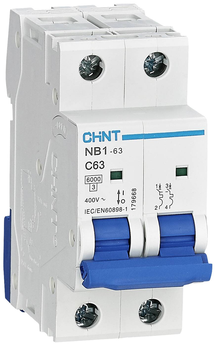 Chint 179668 NB1-63 2P C63 6kA DB Leitungsschutzschalter 2polig 63A 240 V, 415V