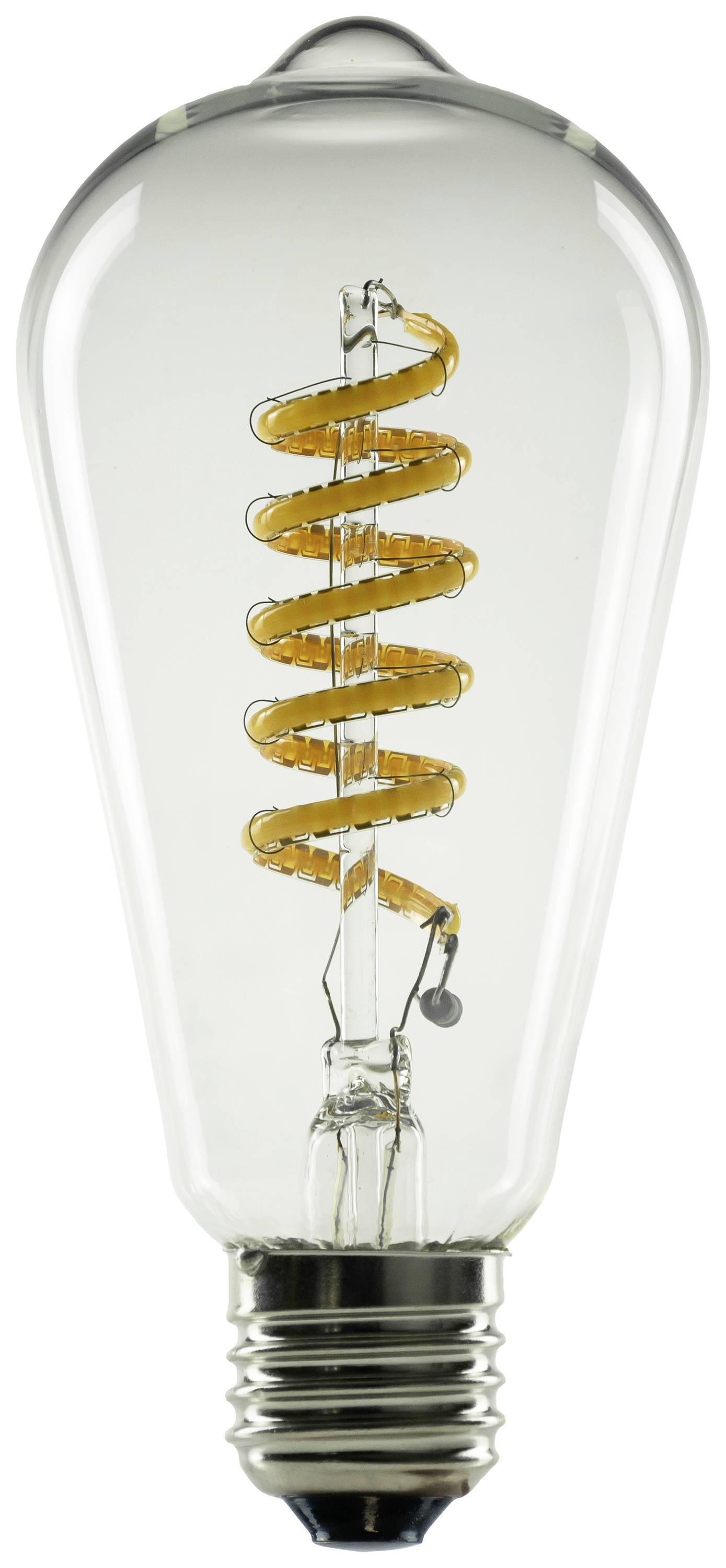 Eine klassische Glühbirne mit sichtbarem, spiralförmigem Glühfaden; repräsentiert Beleuchtung oder Innovation.