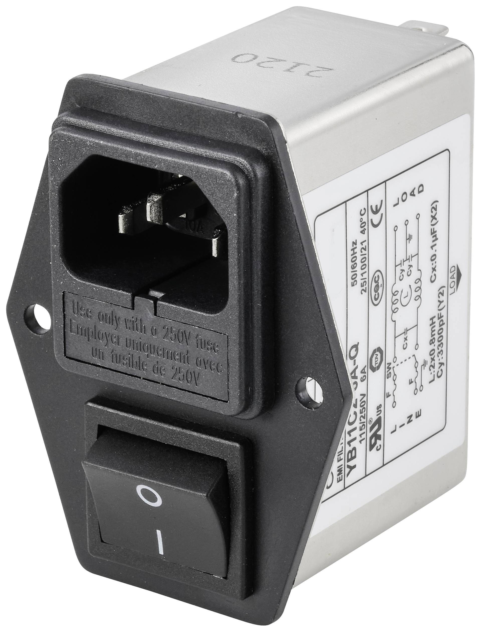 TRU COMPONENTS TC-10101460 Netzfilter mit Kaltgerätebuchse, mit Schalter, mit 2 Sicherungen 250 V/A