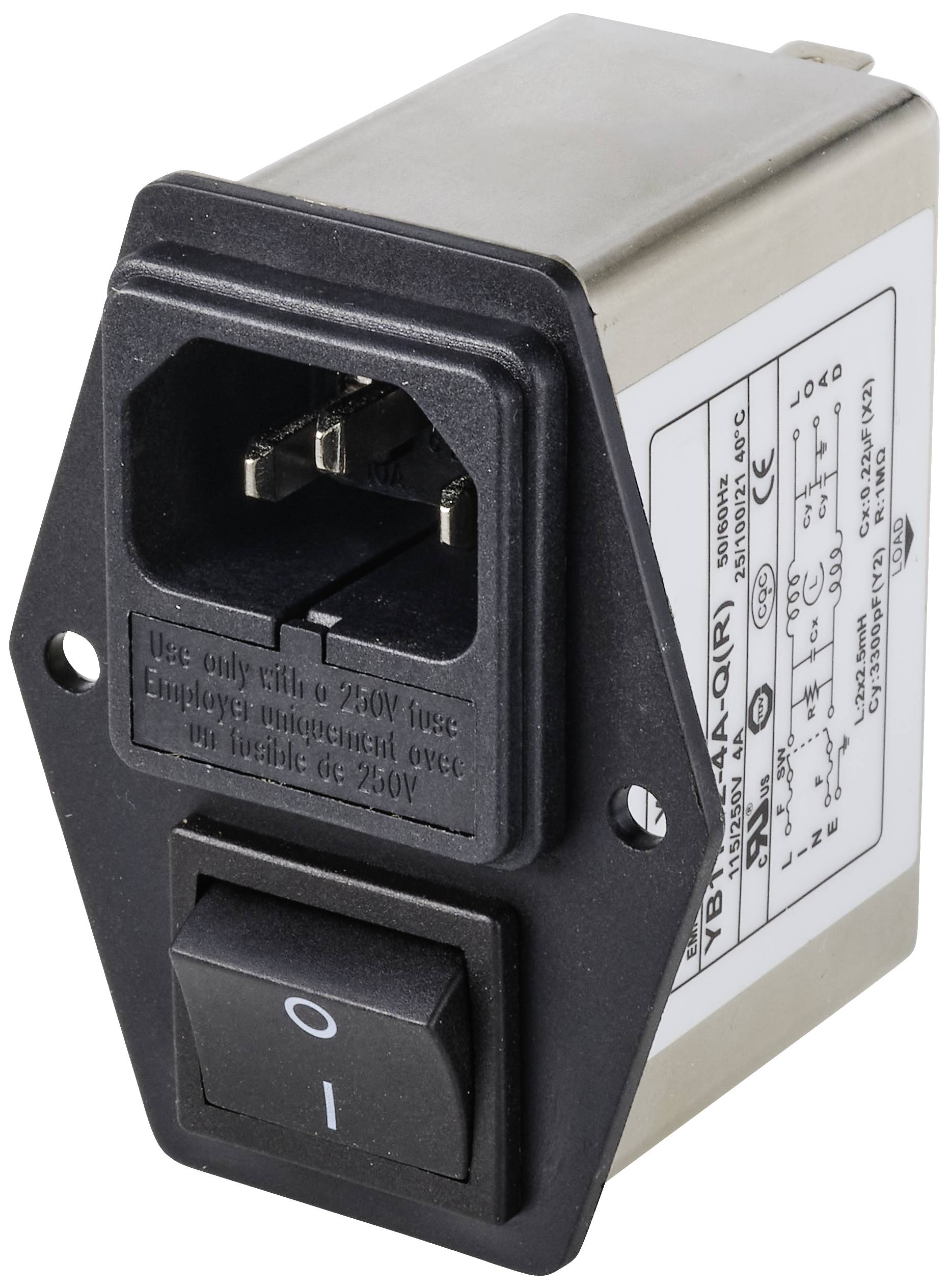 TRU COMPONENTS TC-10101524 Netzfilter mit Kaltgerätebuchse, mit Schalter 250 V/AC 4A 1.2 mH 1St.