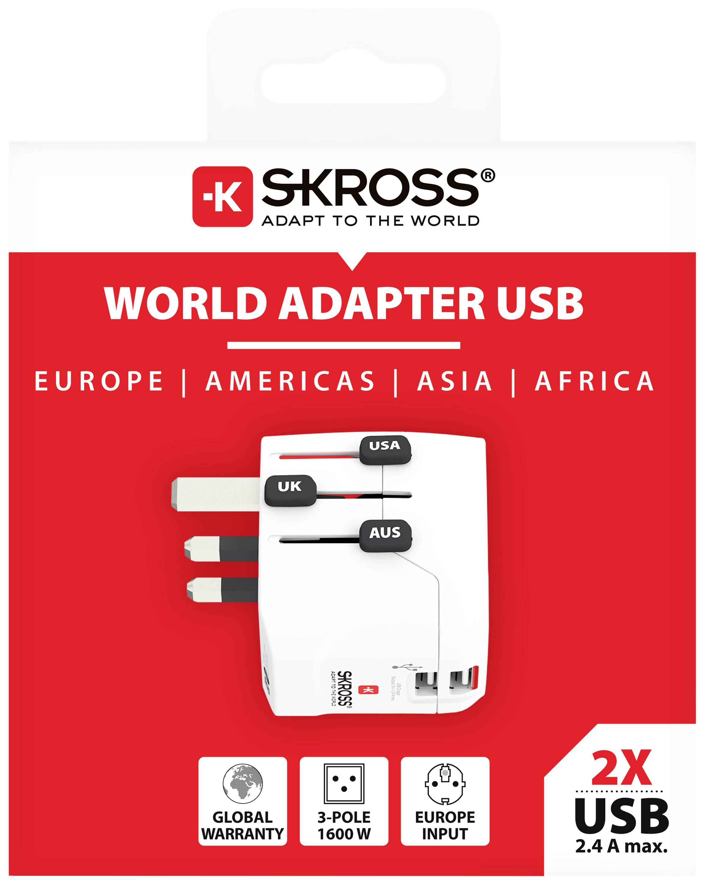 Skross 1302460 Reiseadapter Pro Light USB (2xA)