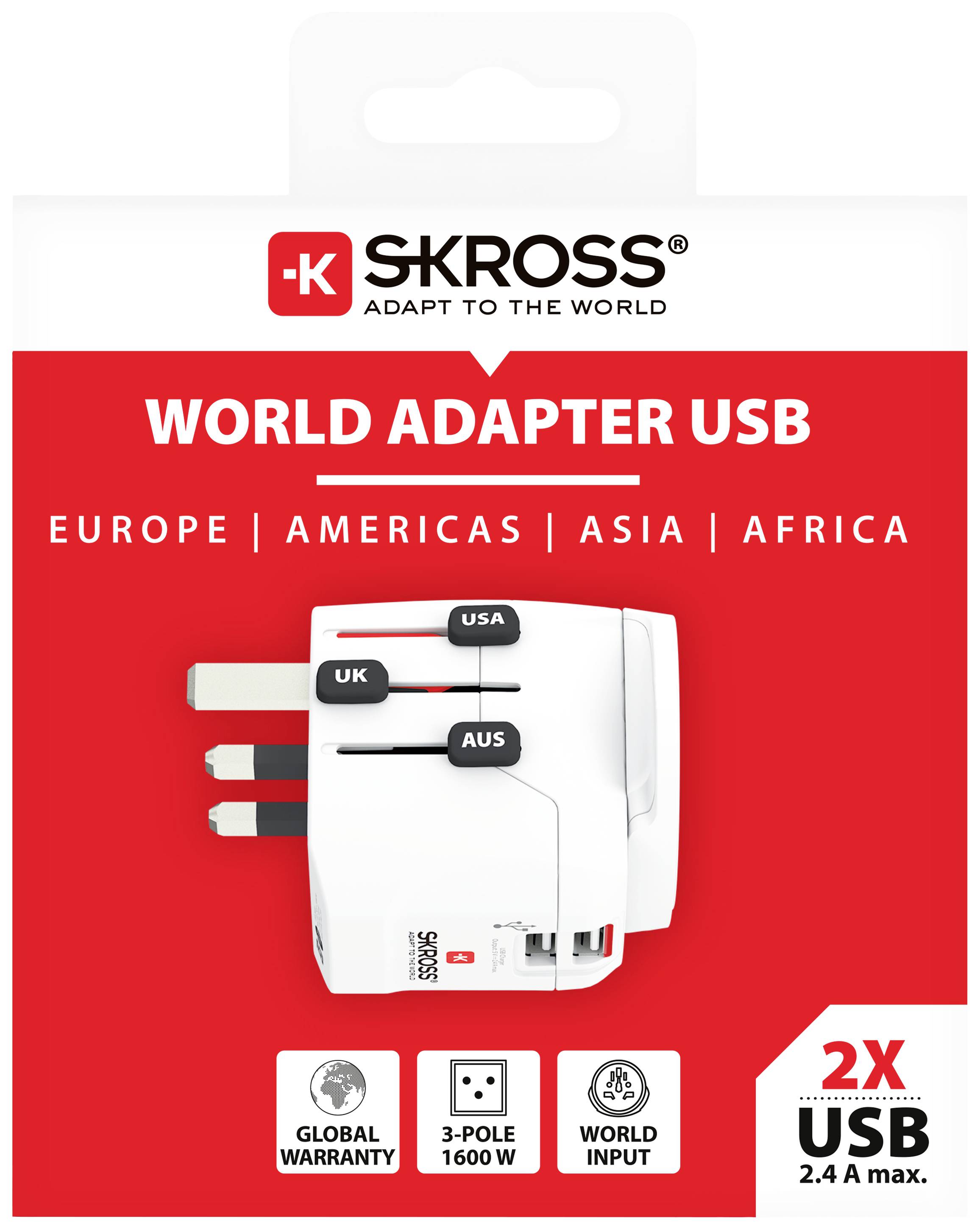 Skross 1302470 Reiseadapter Pro Light USB (2xA) -World