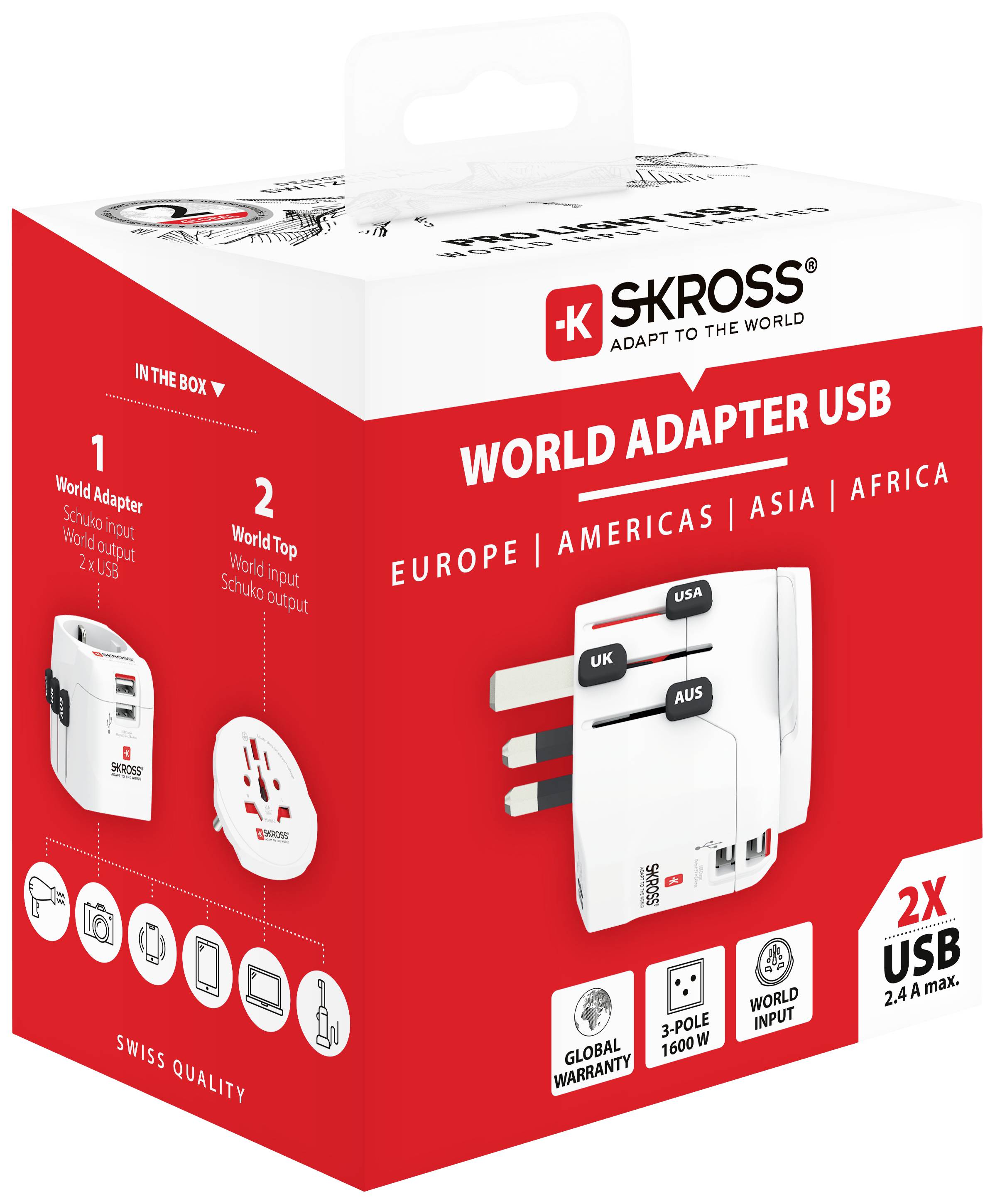 Skross 1302470 Reiseadapter Pro Light USB (2xA) -World
