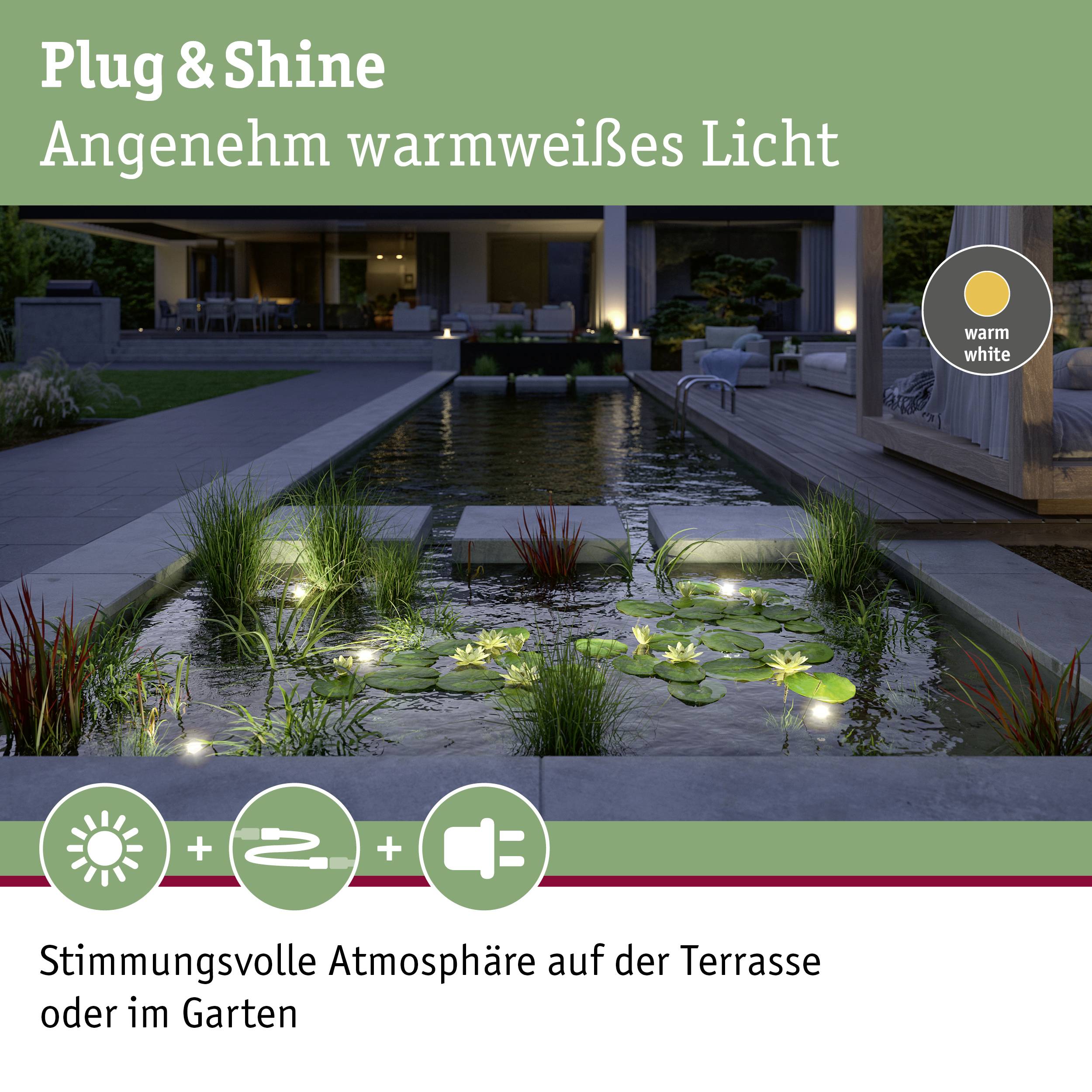 Paulmann Outd P&S Pool Spot IP68 3000K 94559 Beleuchtungssystem Plug & Shine 5W Warmweiß Schwarz